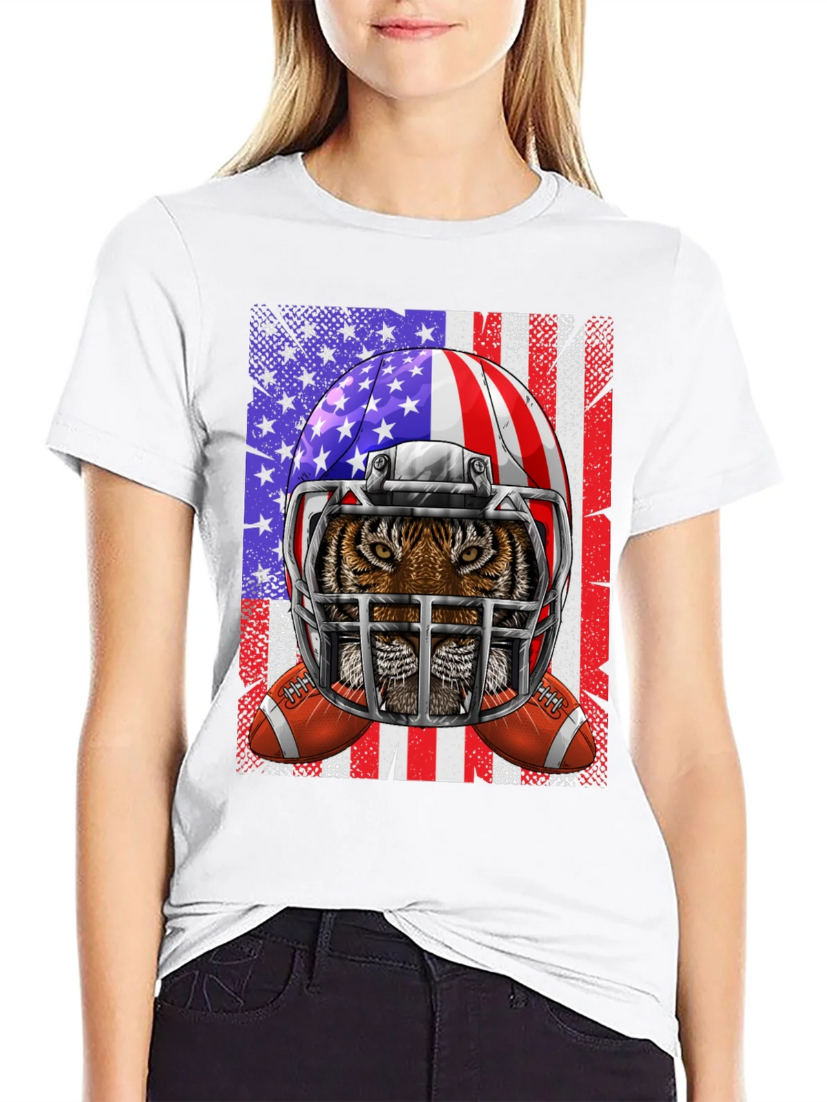Tiger Football Helmet USA Flag Graphic Tee product image 3