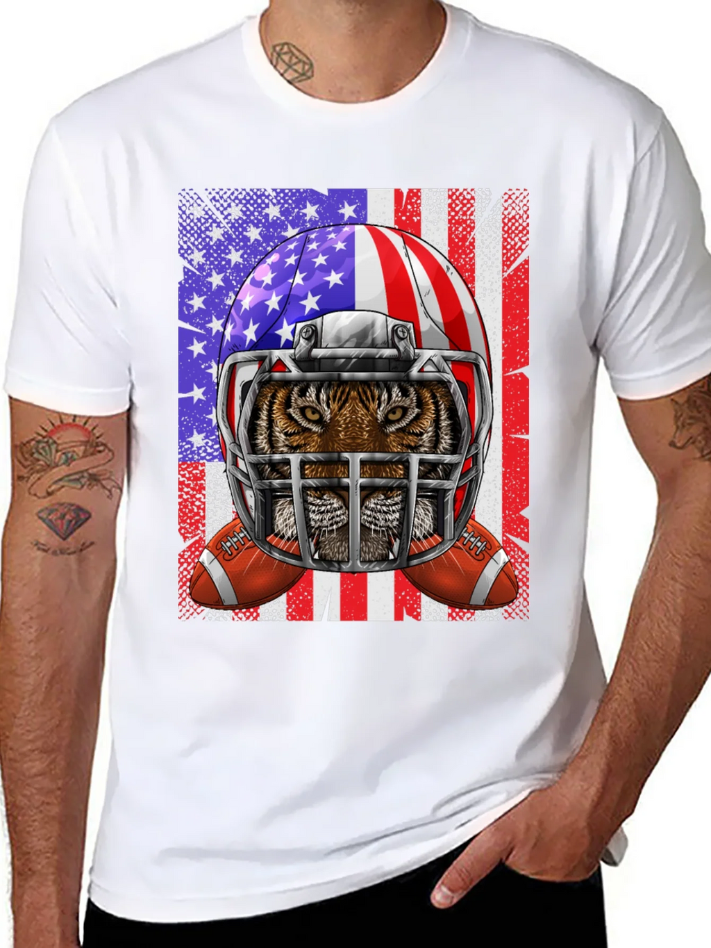 Tiger Football Helmet USA Flag Graphic Tee product image 2