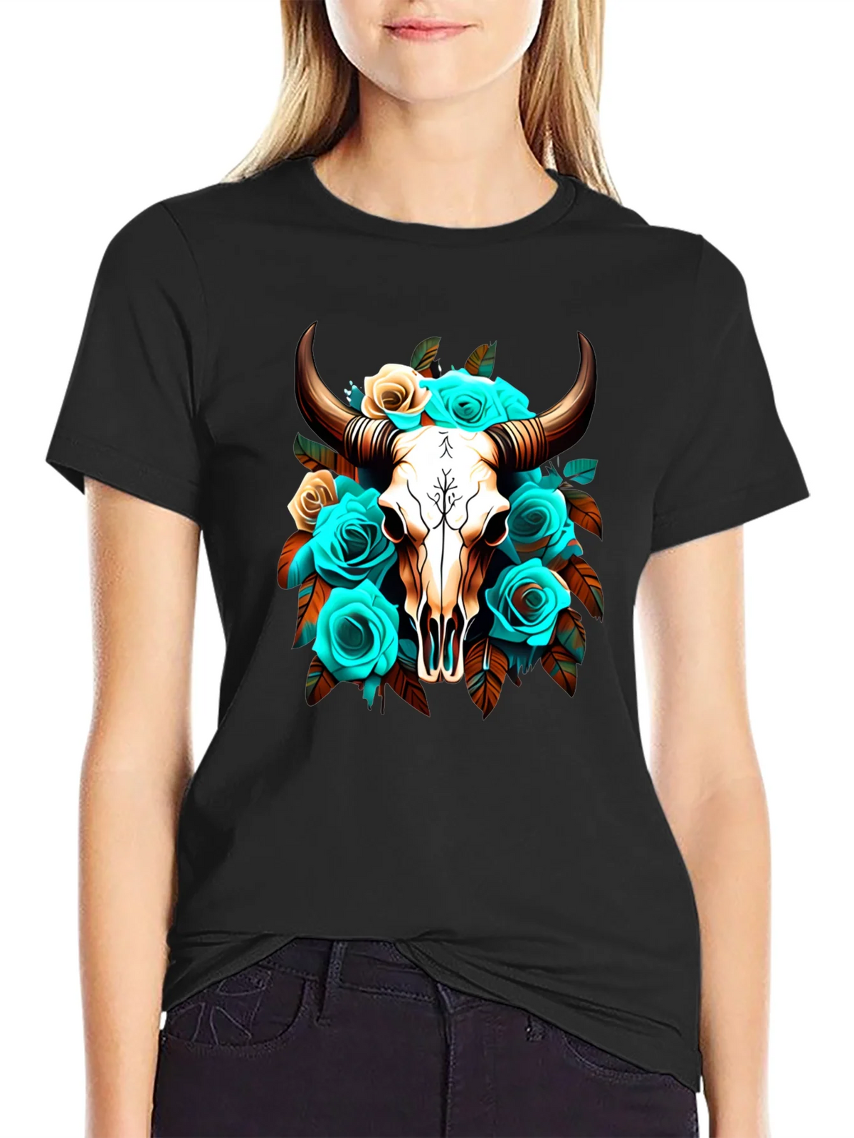 Floral Skull Graphic T-Shirt product image 2