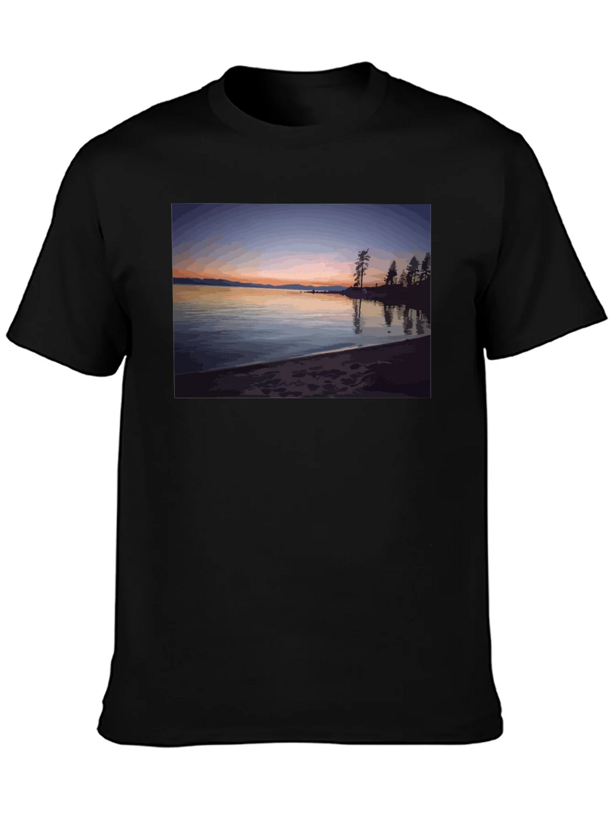 Scenic Lake Sunset Graphic Tee - Black product image 2