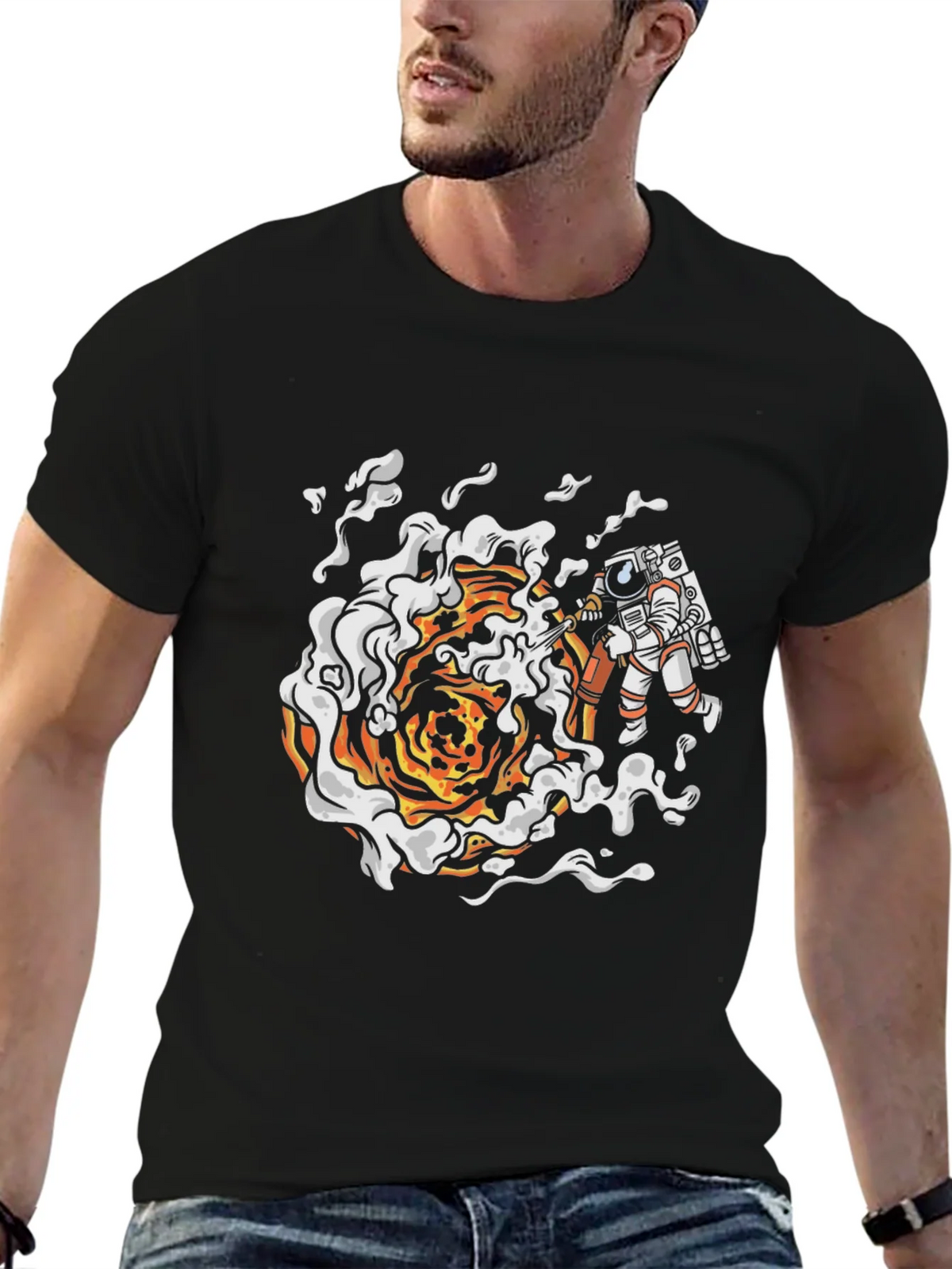 Astronaut Firefighter Black T-Shirt product image 6