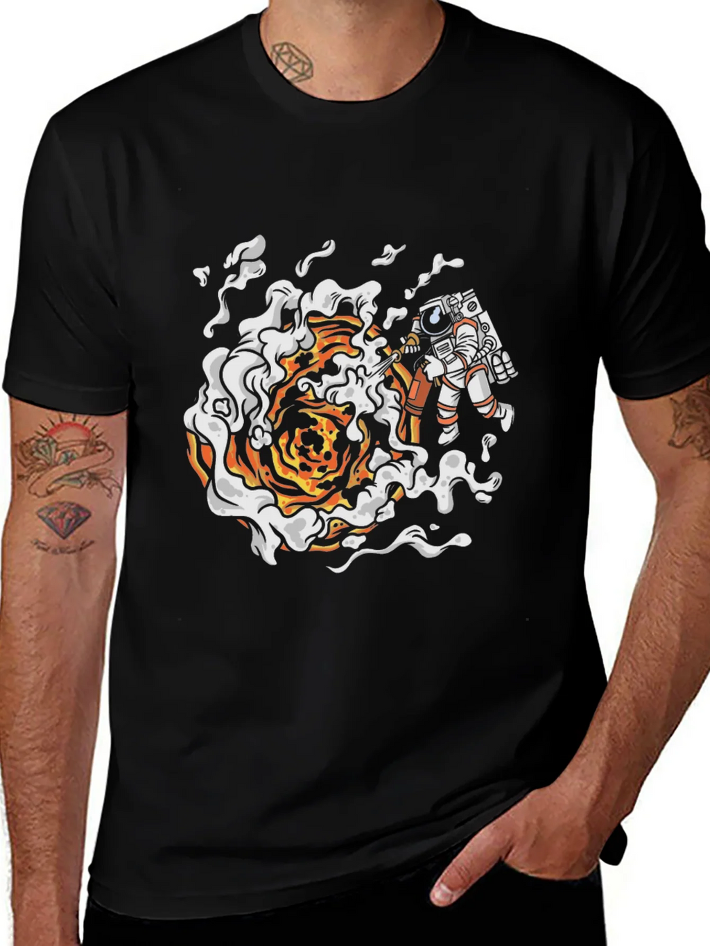 Astronaut Firefighter Black T-Shirt product image 1