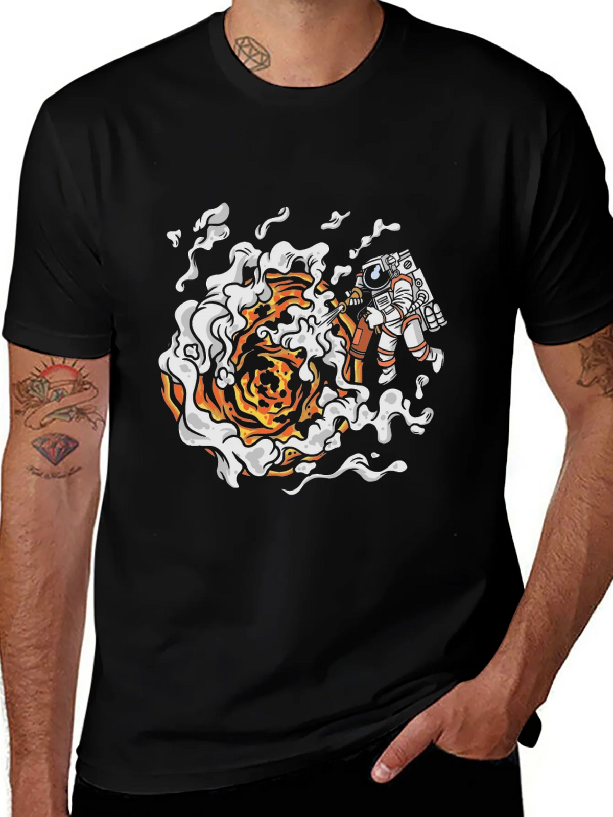 Astronaut Firefighter Black T-Shirt product image 1