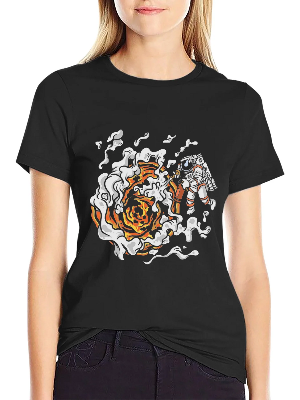 Astronaut Firefighter Black T-Shirt product image 2