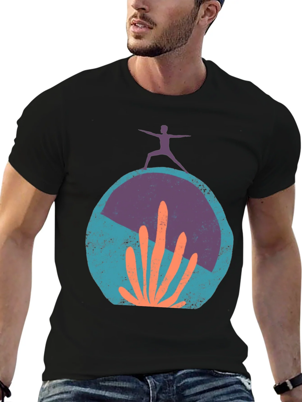 Yoga Cactus Graphic Tee - Black Cotton Blend product image 6