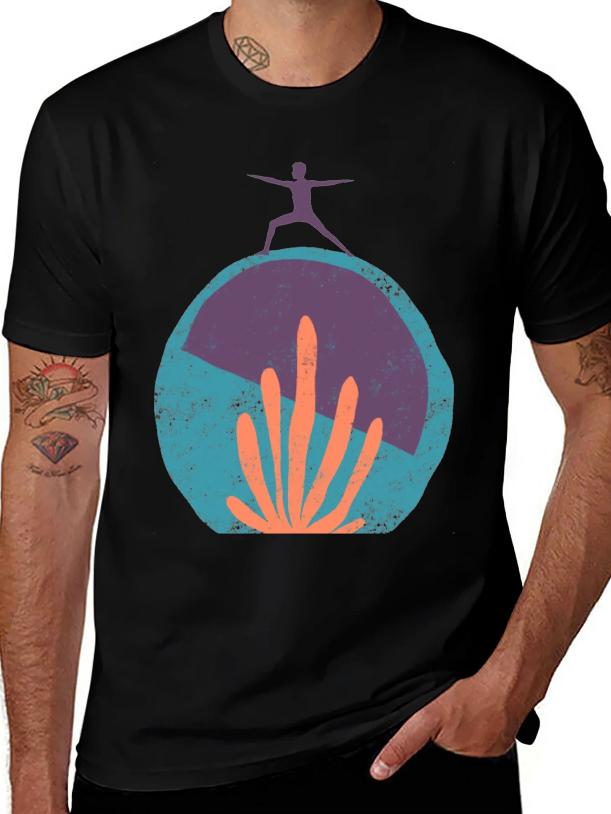 Yoga Cactus Graphic Tee - Black Cotton Blend product image 1