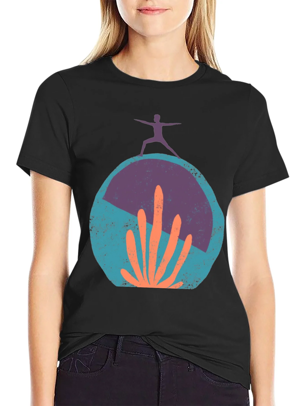 Yoga Cactus Graphic Tee - Black Cotton Blend product image 2