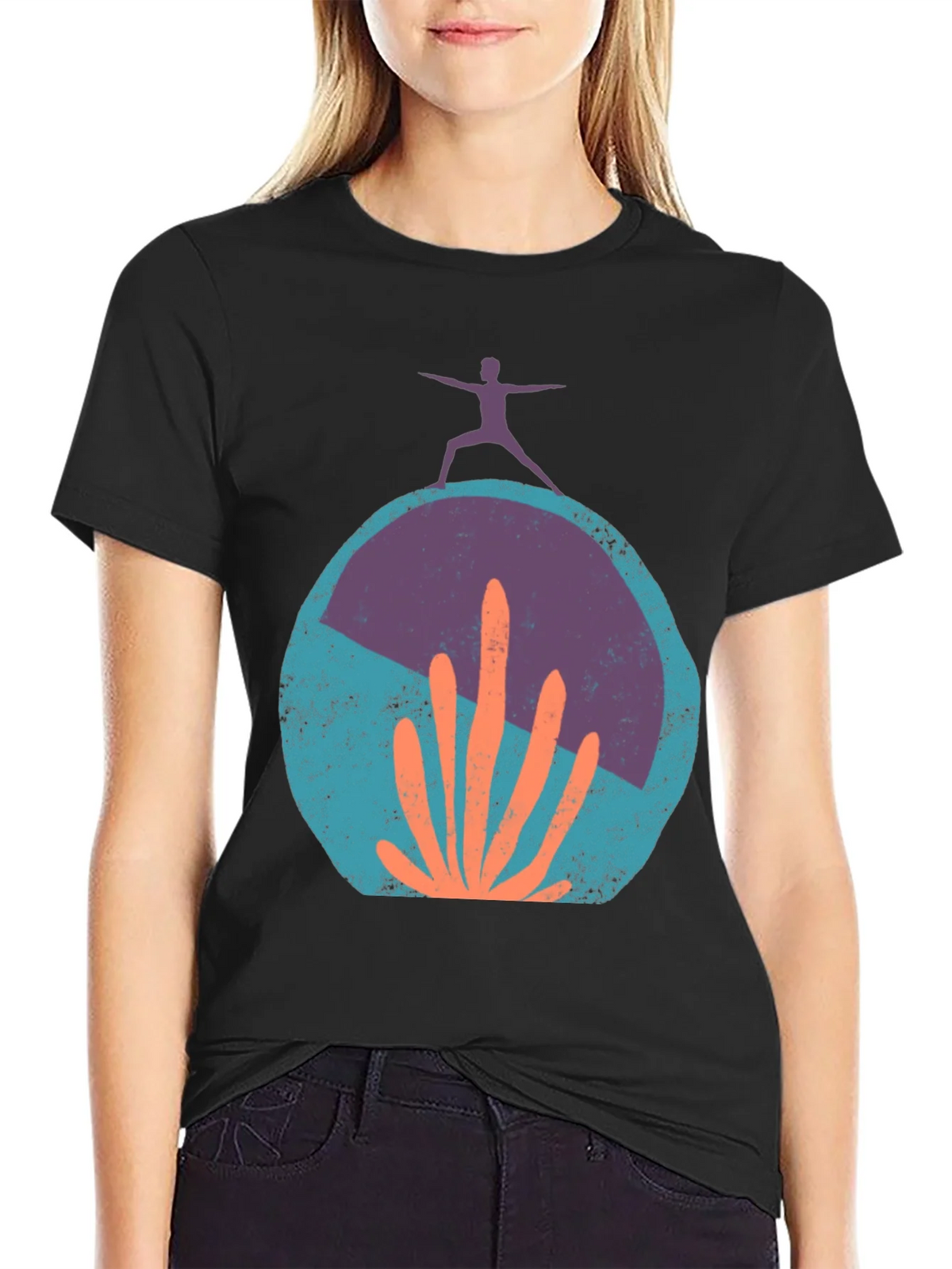 Yoga Cactus Graphic Tee - Black Cotton Blend product image 2