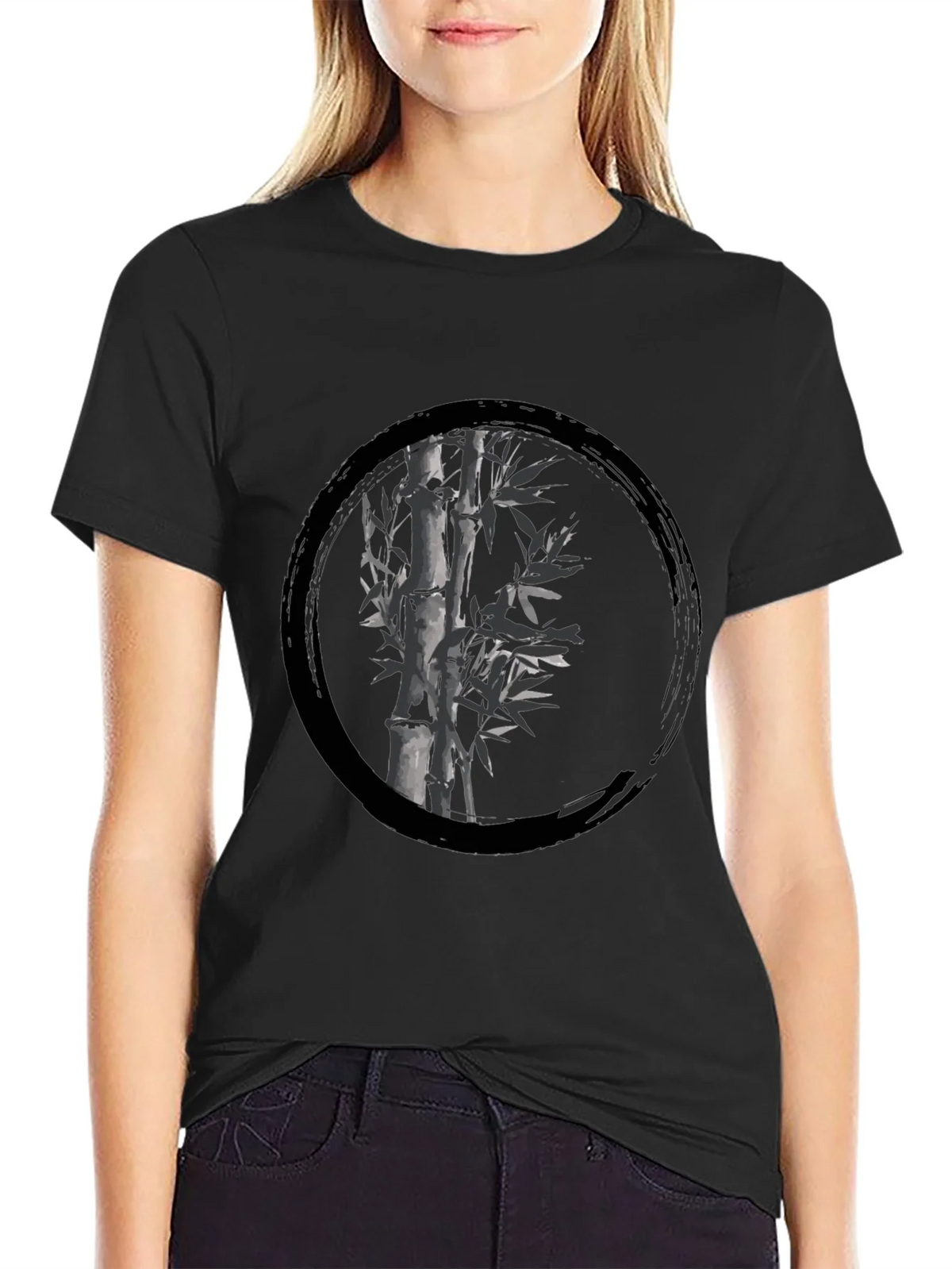 Zen Bamboo Circle Black T-Shirt product image 2