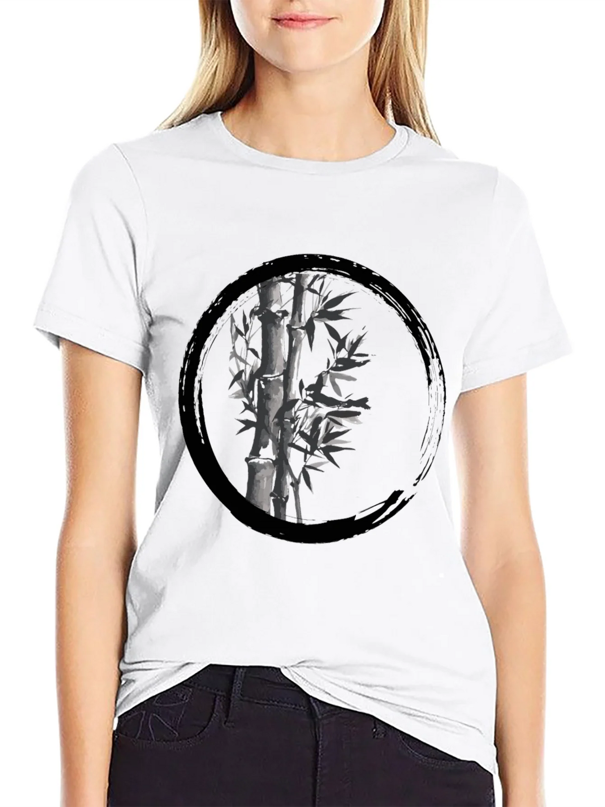 Zen Bamboo Circle Black T-Shirt product image 8