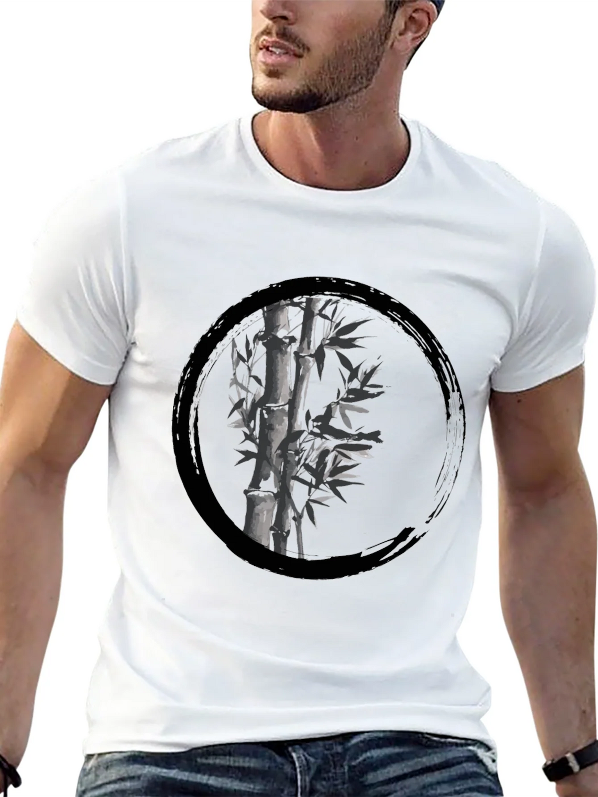 Zen Bamboo Circle Black T-Shirt product image 12