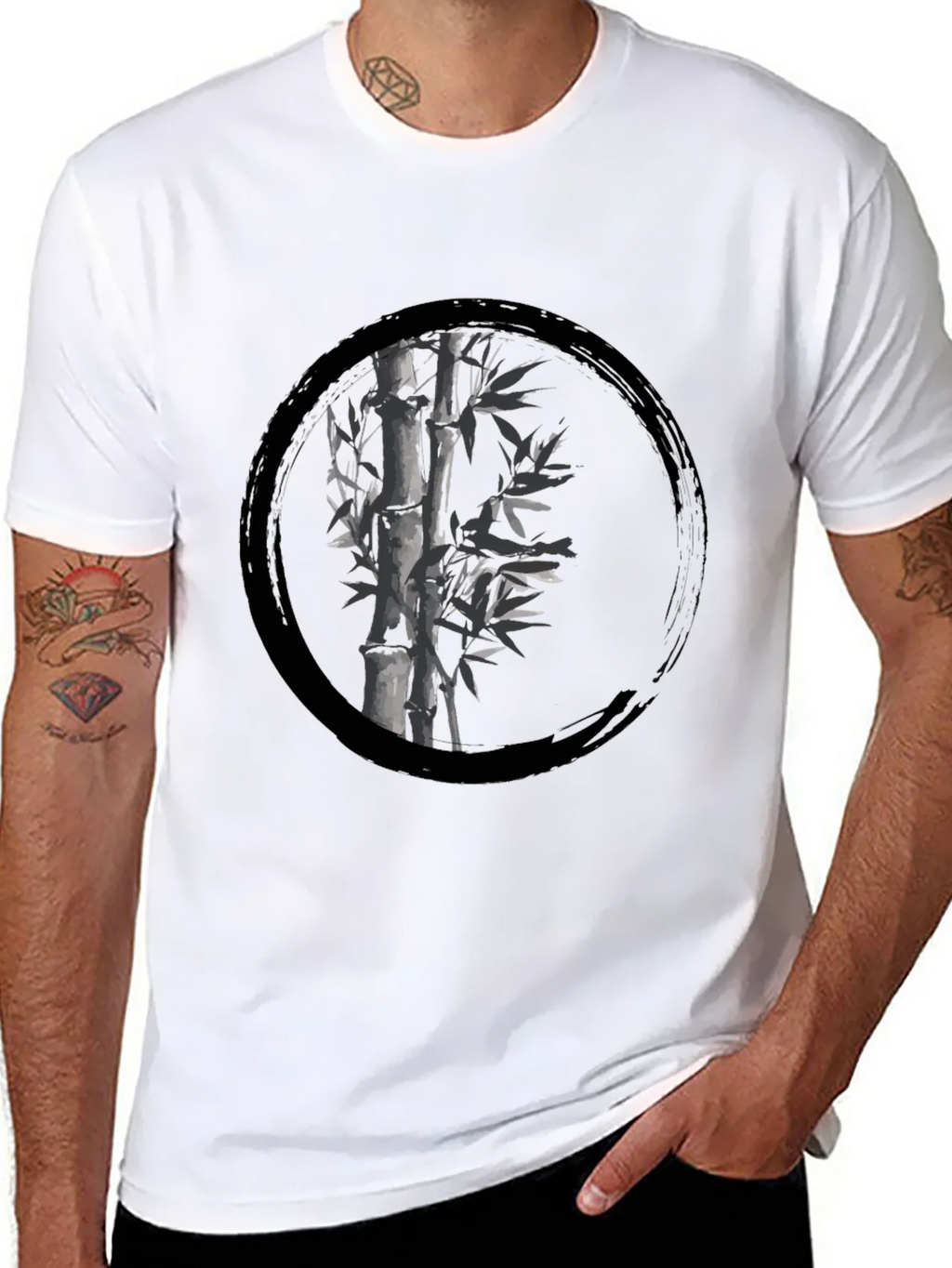 Zen Bamboo Circle Black T-Shirt product image 7
