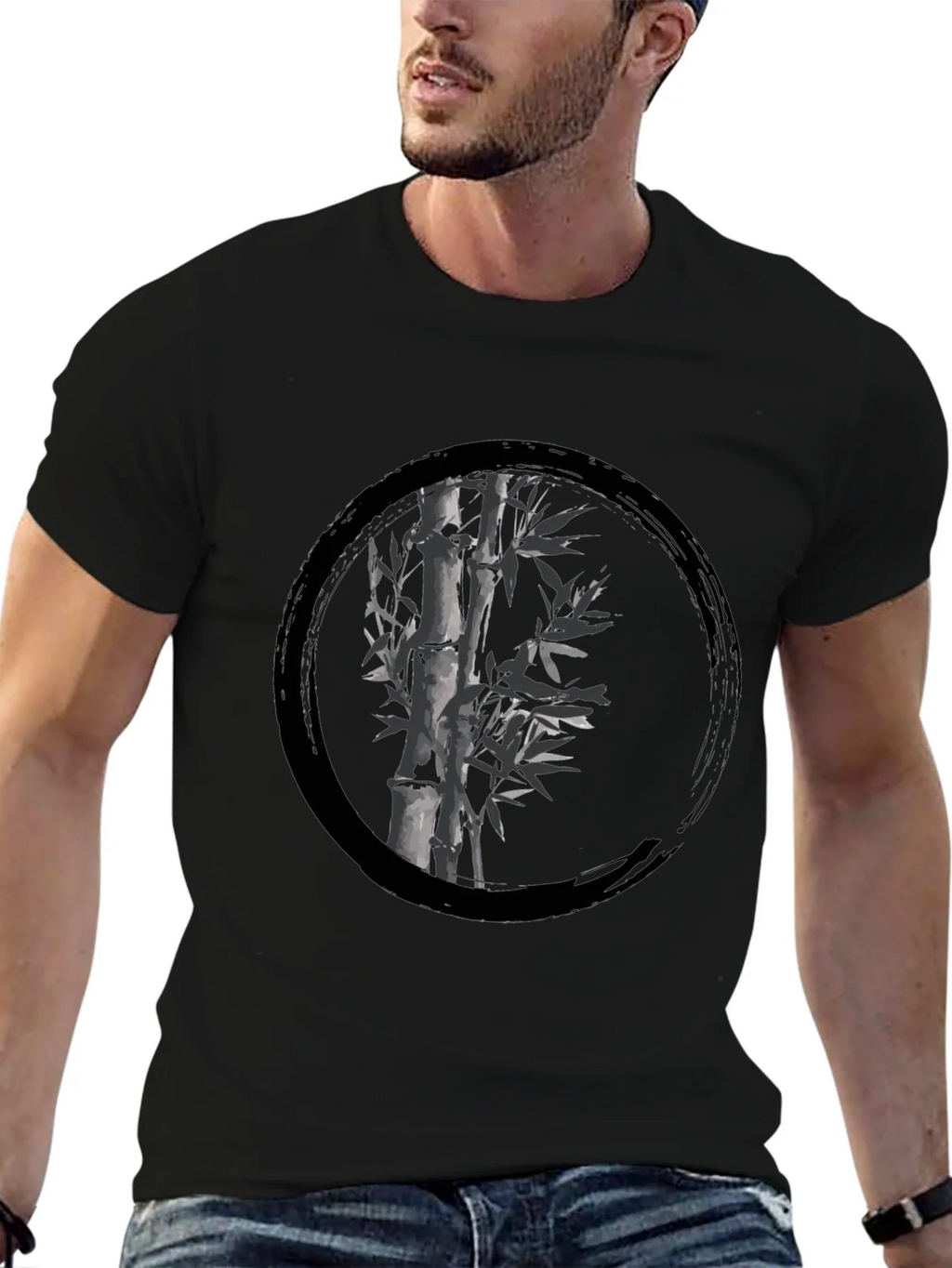 Zen Bamboo Circle Black T-Shirt product image 6