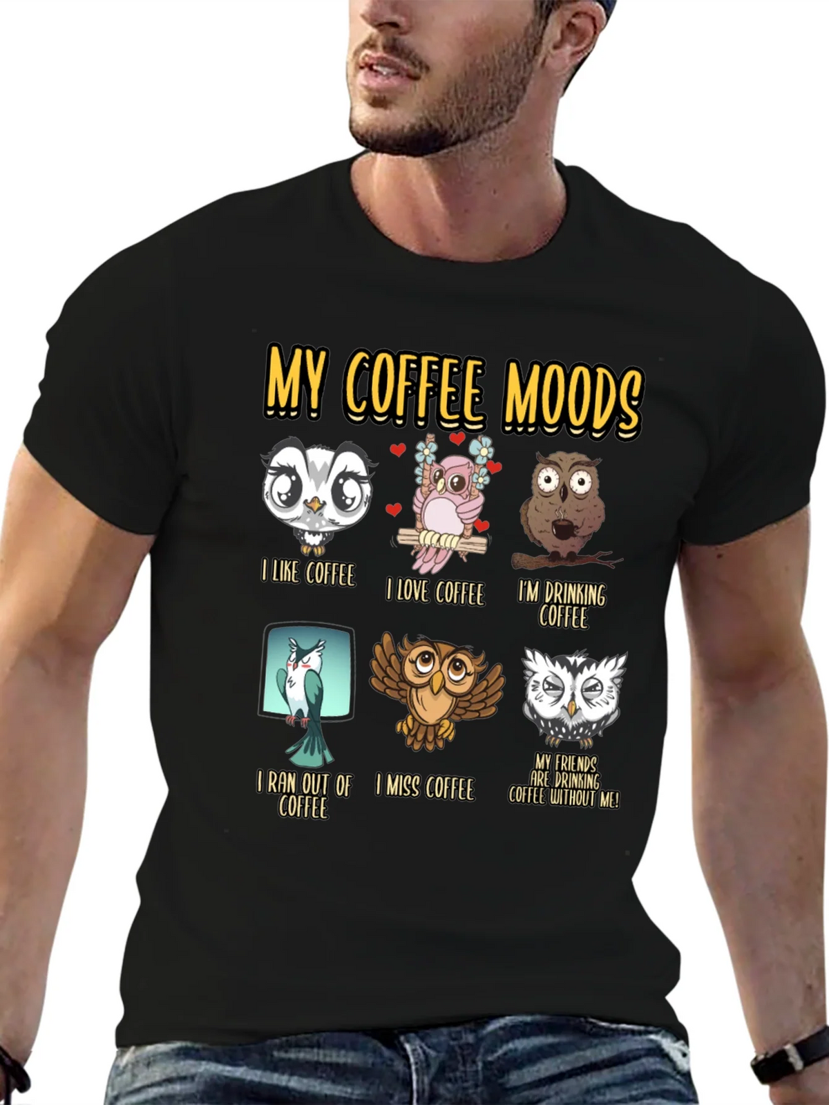 Coffee Moods Owl T-Shirt - Funny Lover Tee product image 2