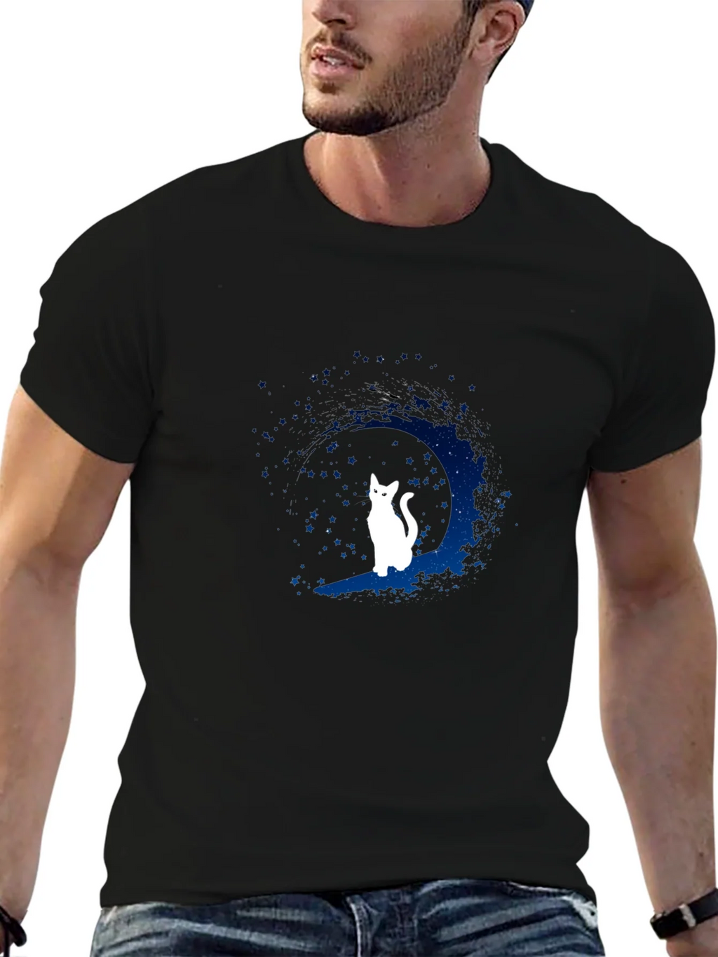 Moon Cat Graphic Tee - Black Cotton Blend product image 5