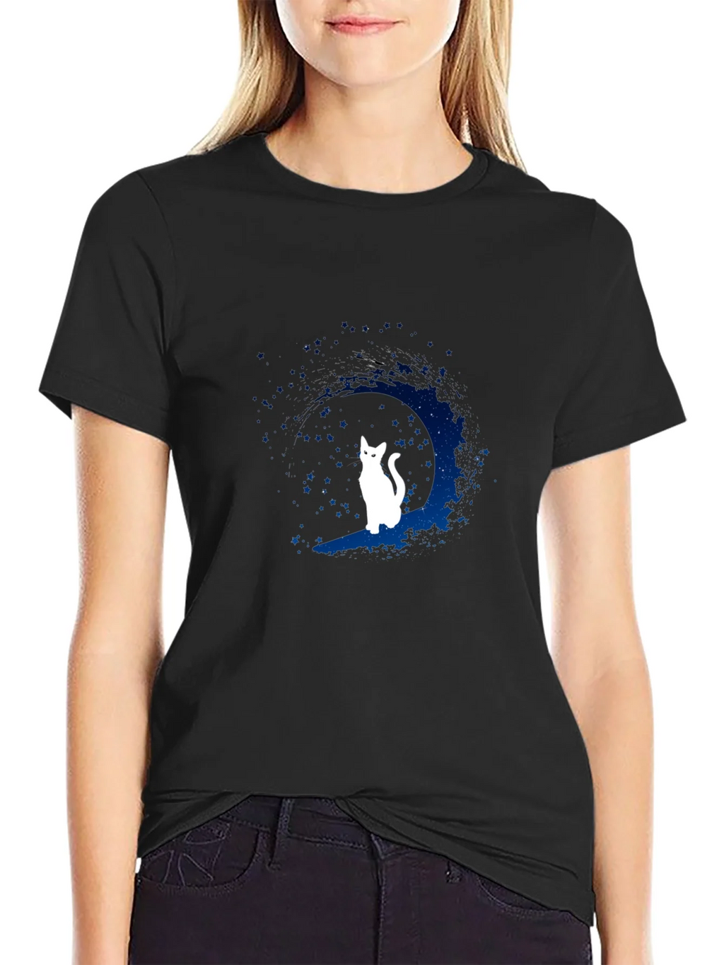 Moon Cat Graphic Tee - Black Cotton Blend product image 2
