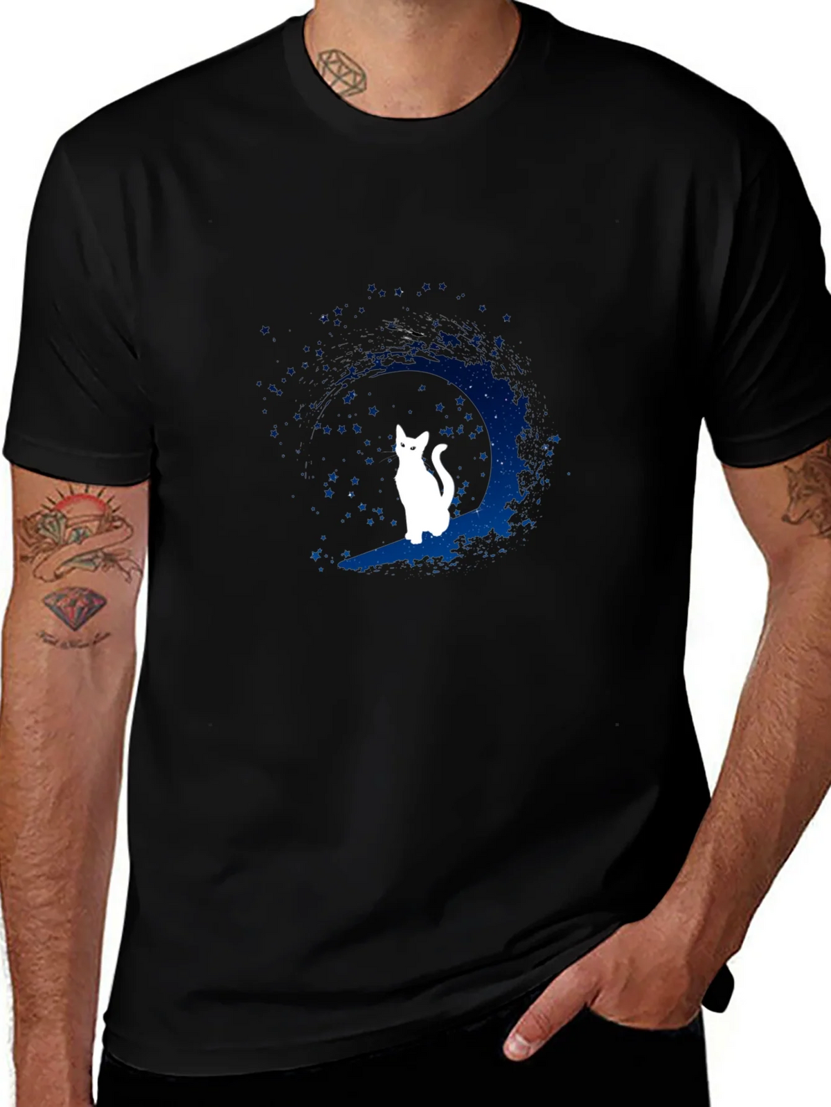 Moon Cat Graphic Tee - Black Cotton Blend product image 1