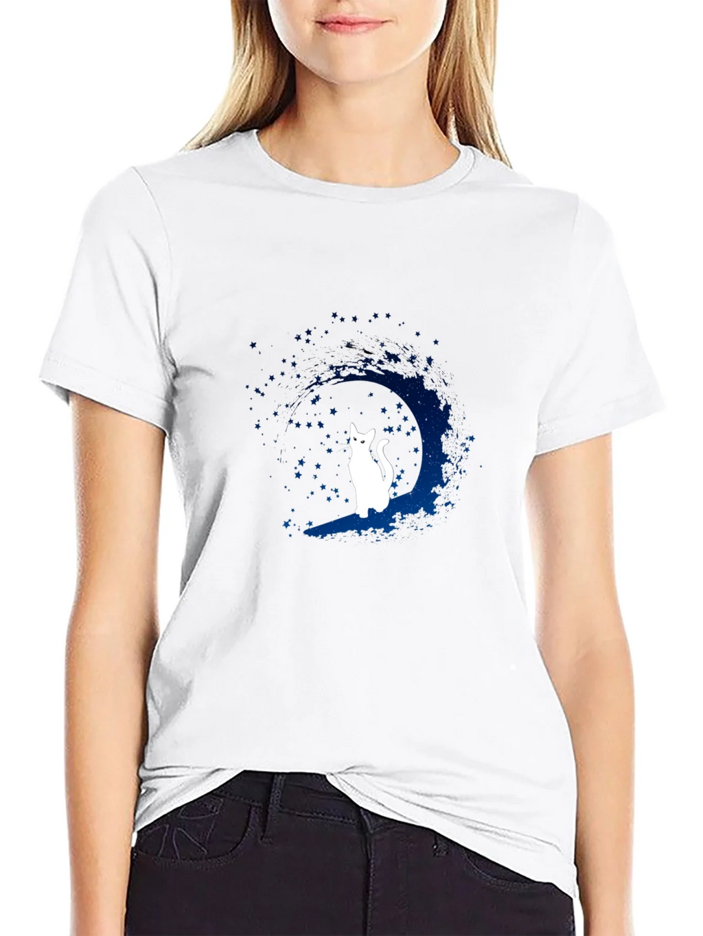 Moon Cat Graphic Tee - Black Cotton Blend product image 6