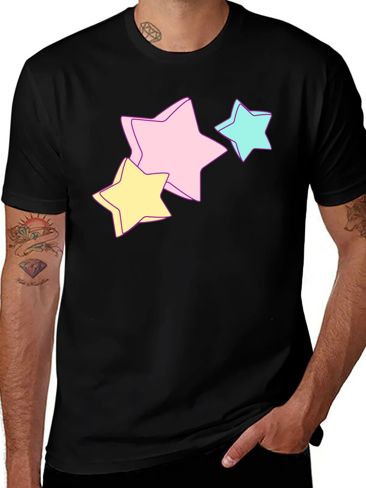 Pastel Star Graphic Black T-Shirt product image 1