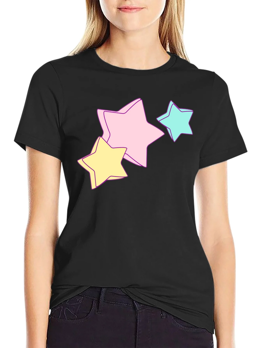Pastel Star Graphic Black T-Shirt product image 2