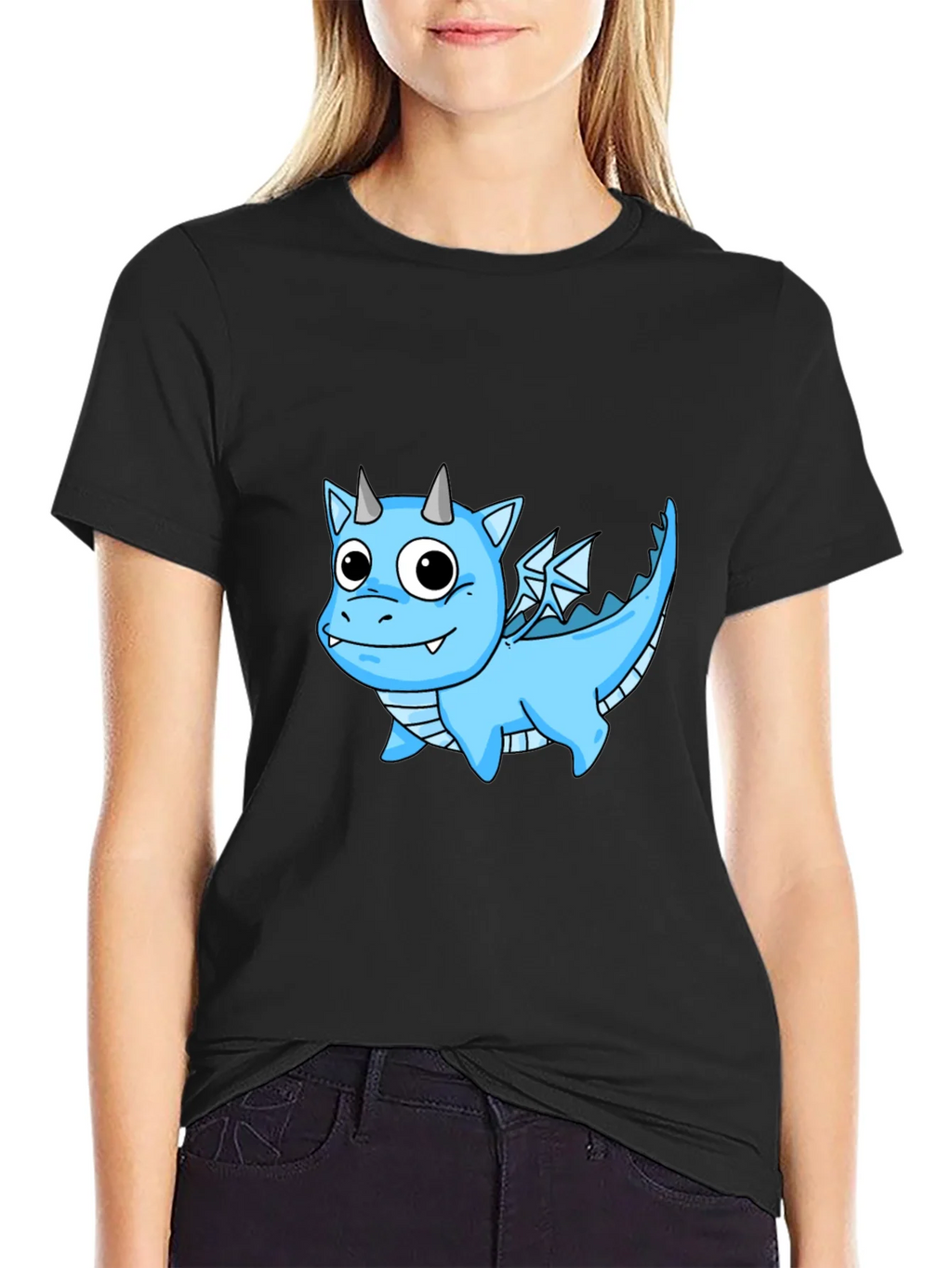 Cute Cartoon Dragon T-Shirt - Black Cotton Tee product image 2