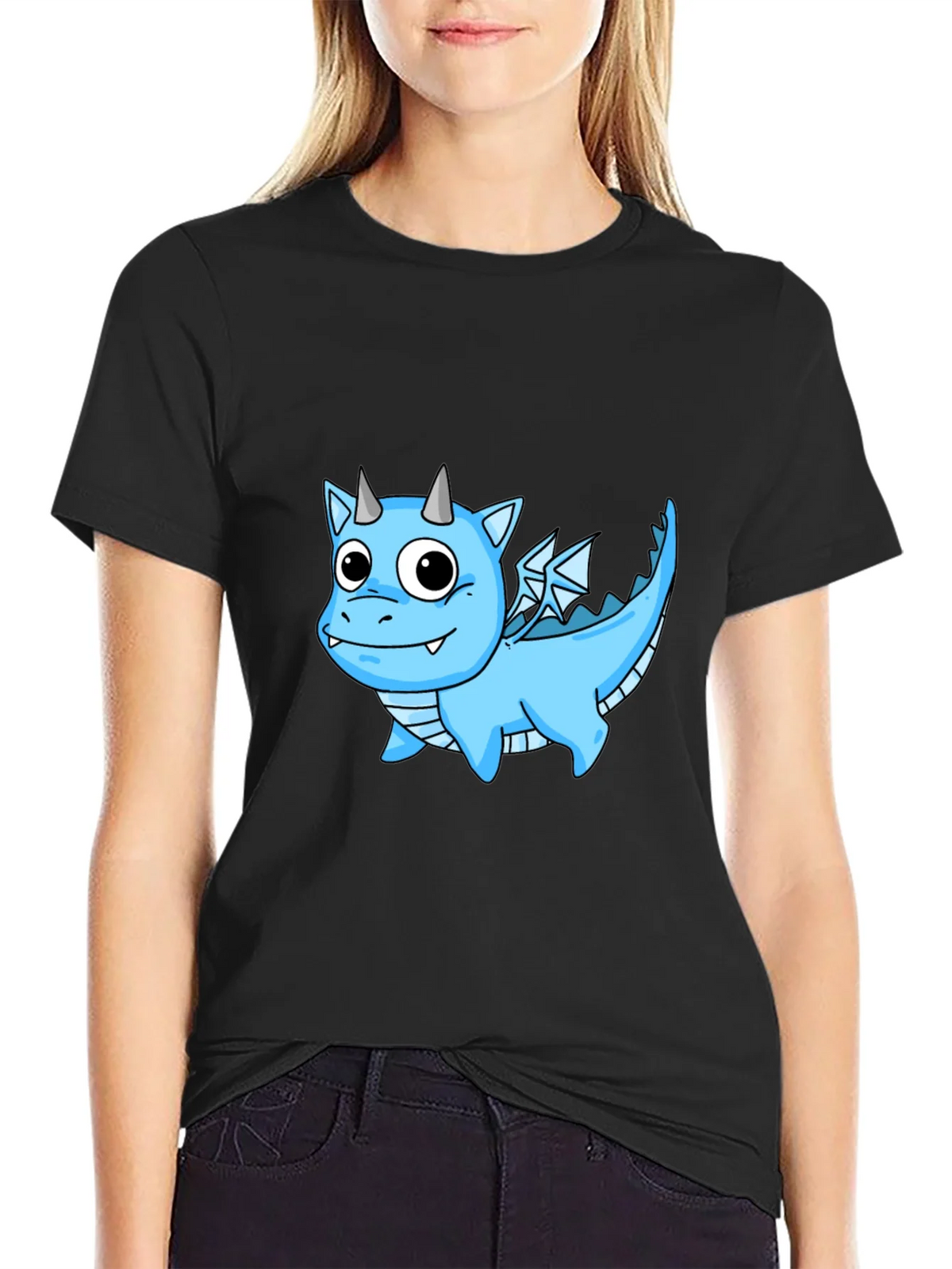 Cute Cartoon Dragon T-Shirt - Black Cotton Tee product image 2