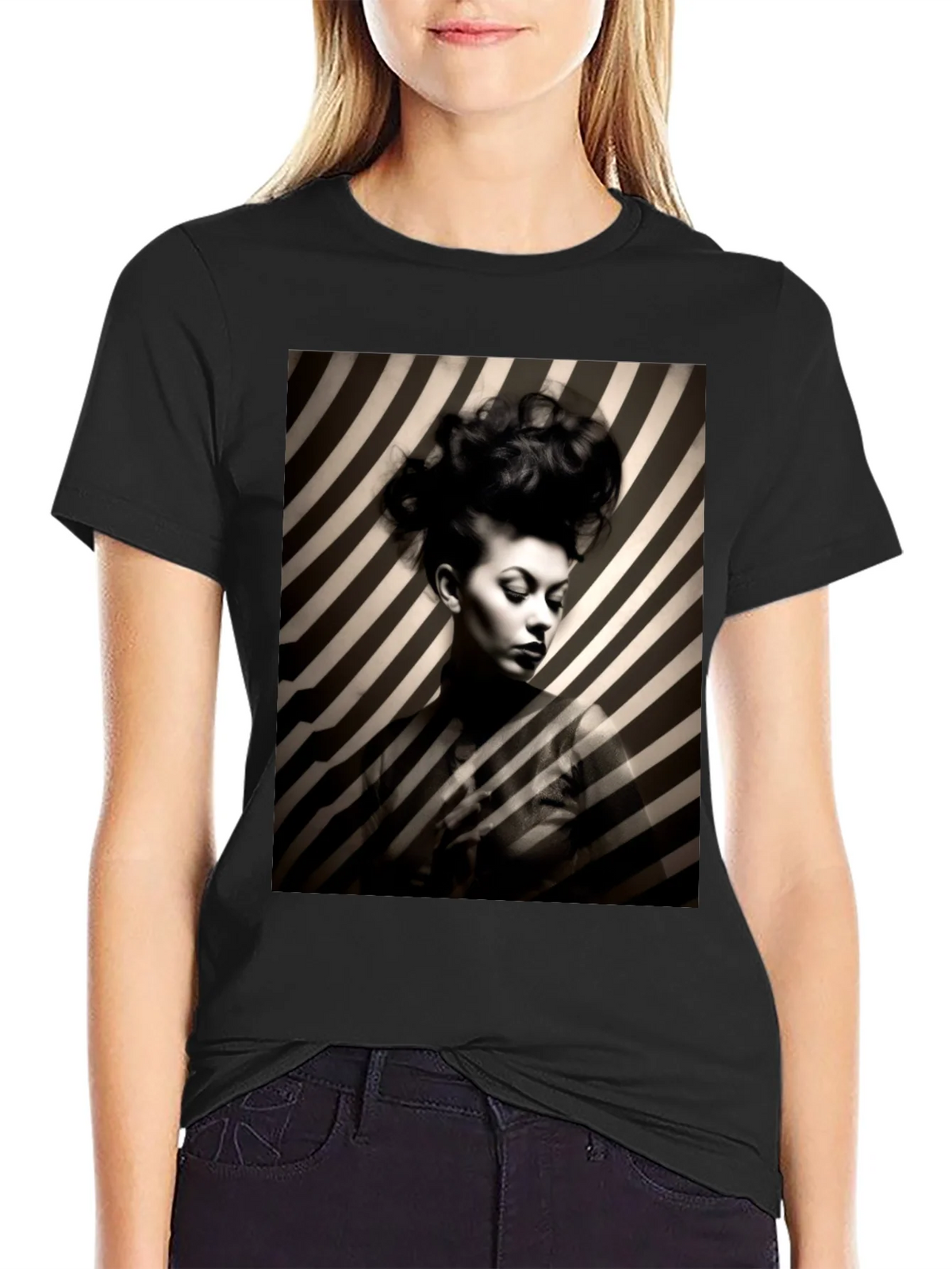 Striking Striped Portrait Graphic Tee - Bold Style product image 2