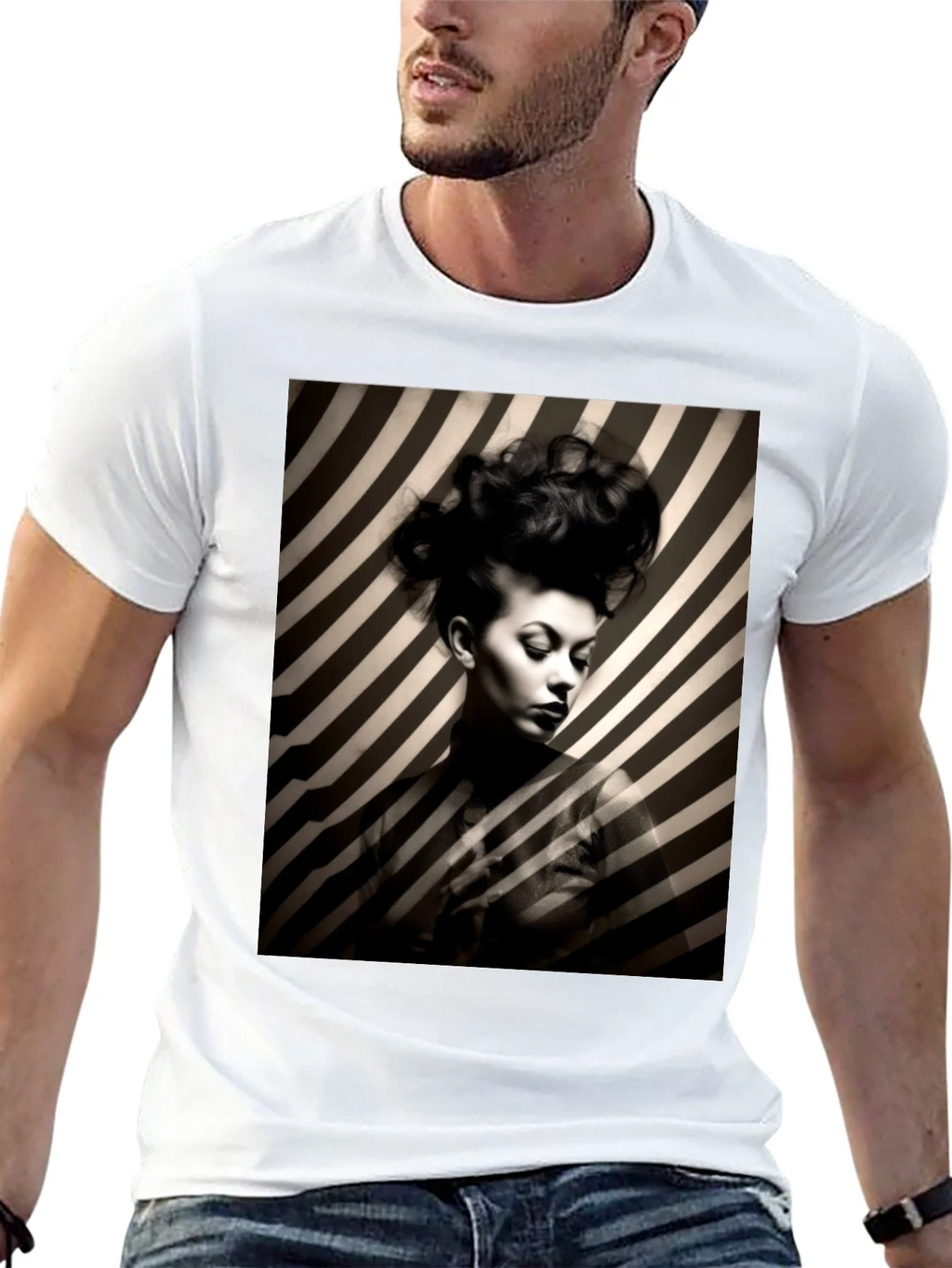 Striking Striped Portrait Graphic Tee - Bold Style product image 12