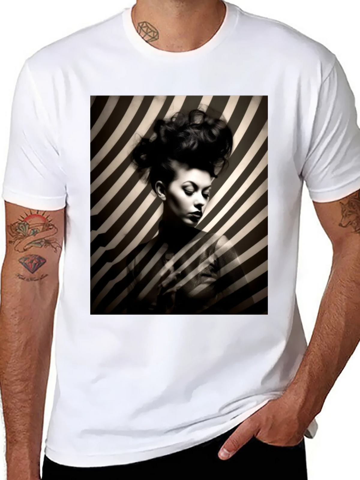 Striking Striped Portrait Graphic Tee - Bold Style product image 7
