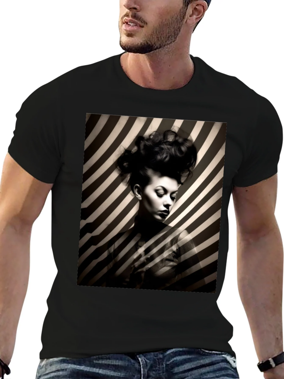 Striking Striped Portrait Graphic Tee - Bold Style product image 6