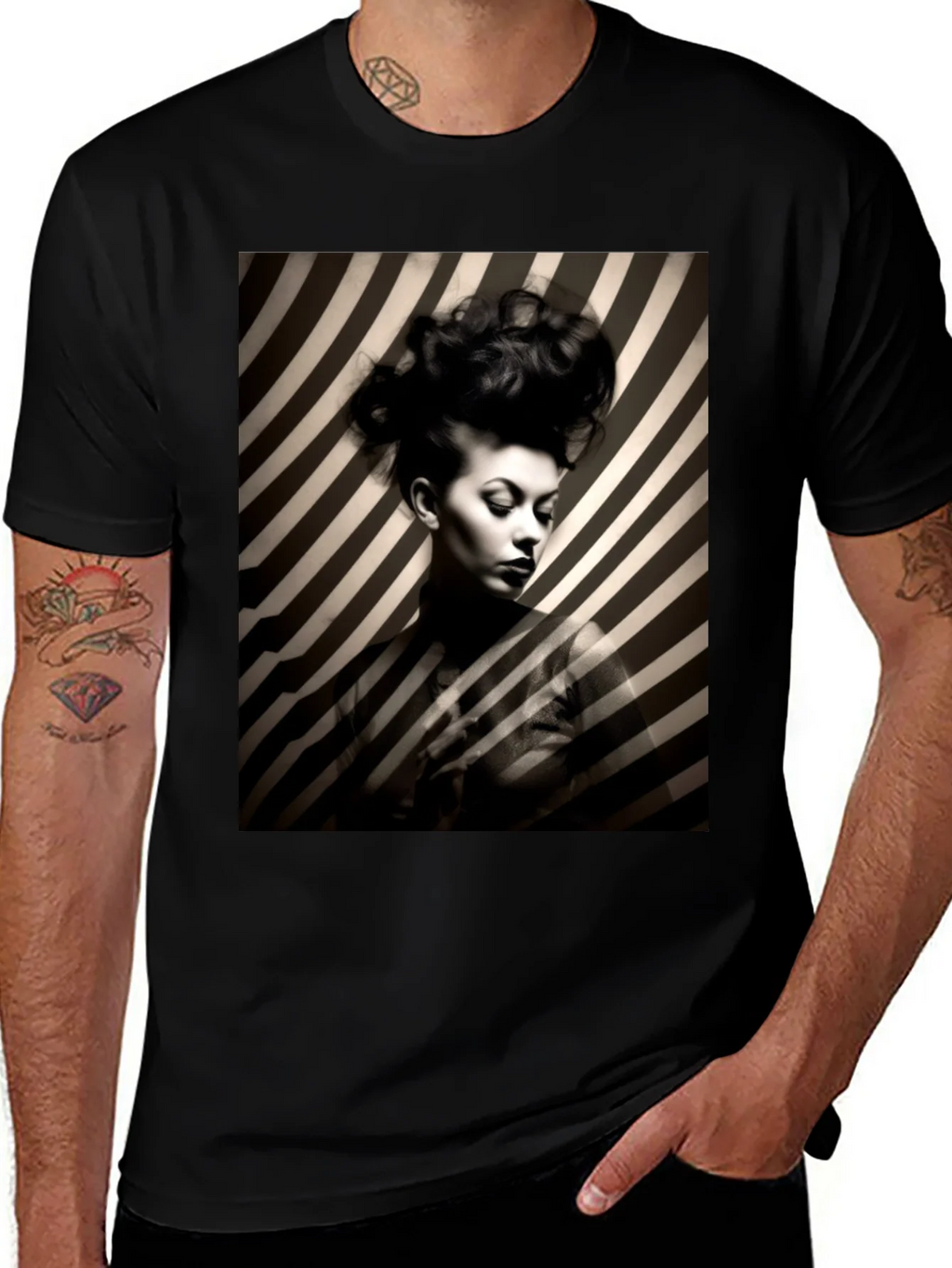 Striking Striped Portrait Graphic Tee - Bold Style product image 1