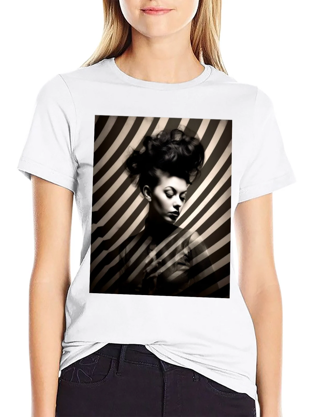 Striking Striped Portrait Graphic Tee - Bold Style product image 8
