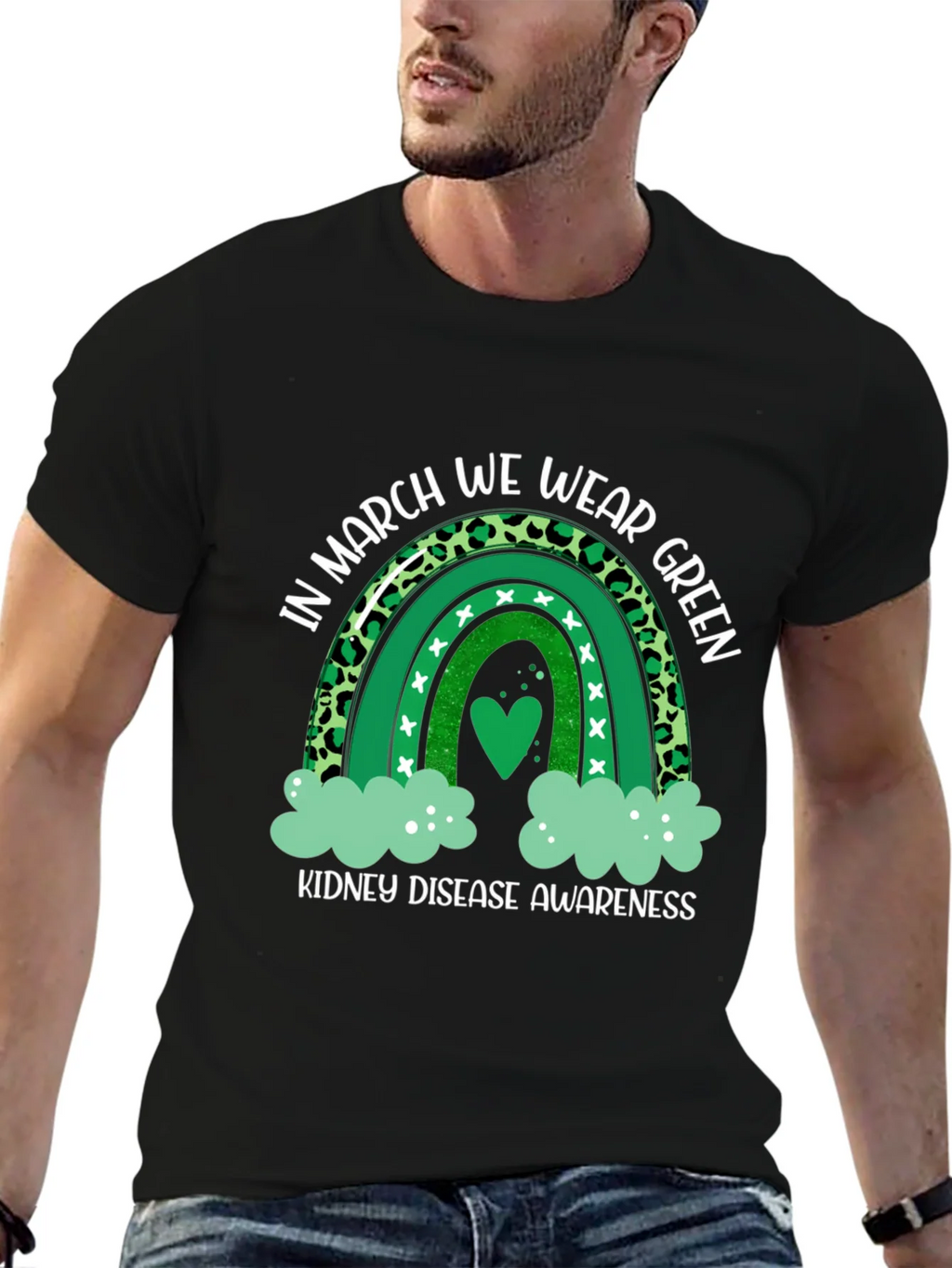 Kidney Disease Awareness Green Rainbow T-Shirt product image 6