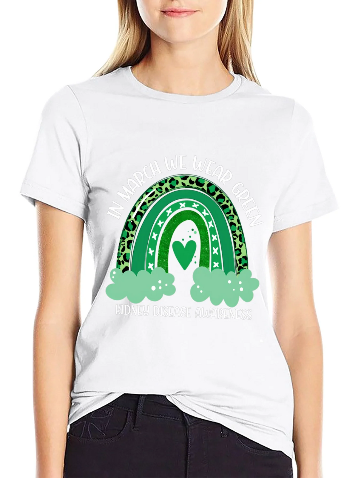 Kidney Disease Awareness Green Rainbow T-Shirt product image 8