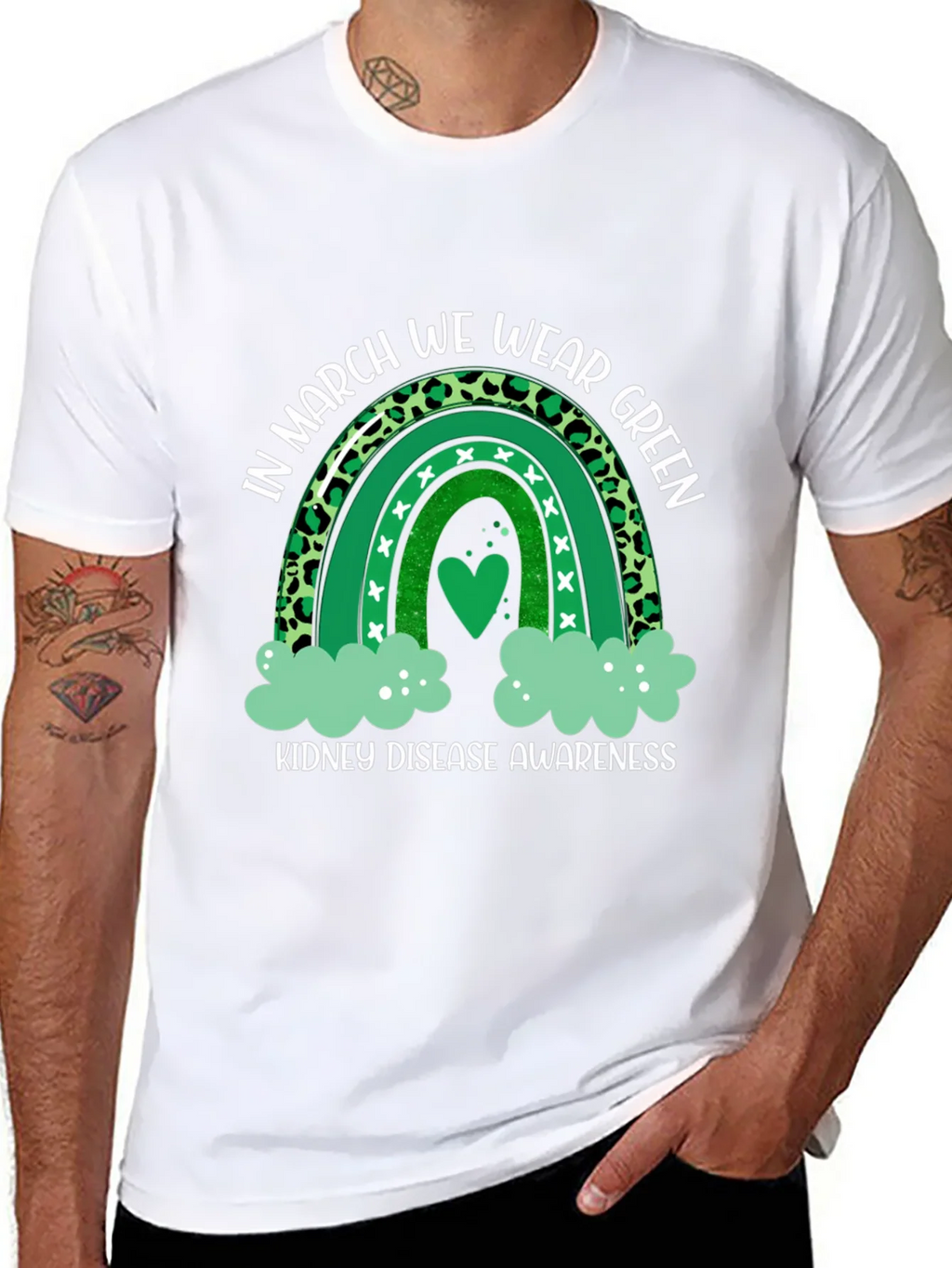 Kidney Disease Awareness Green Rainbow T-Shirt product image 7