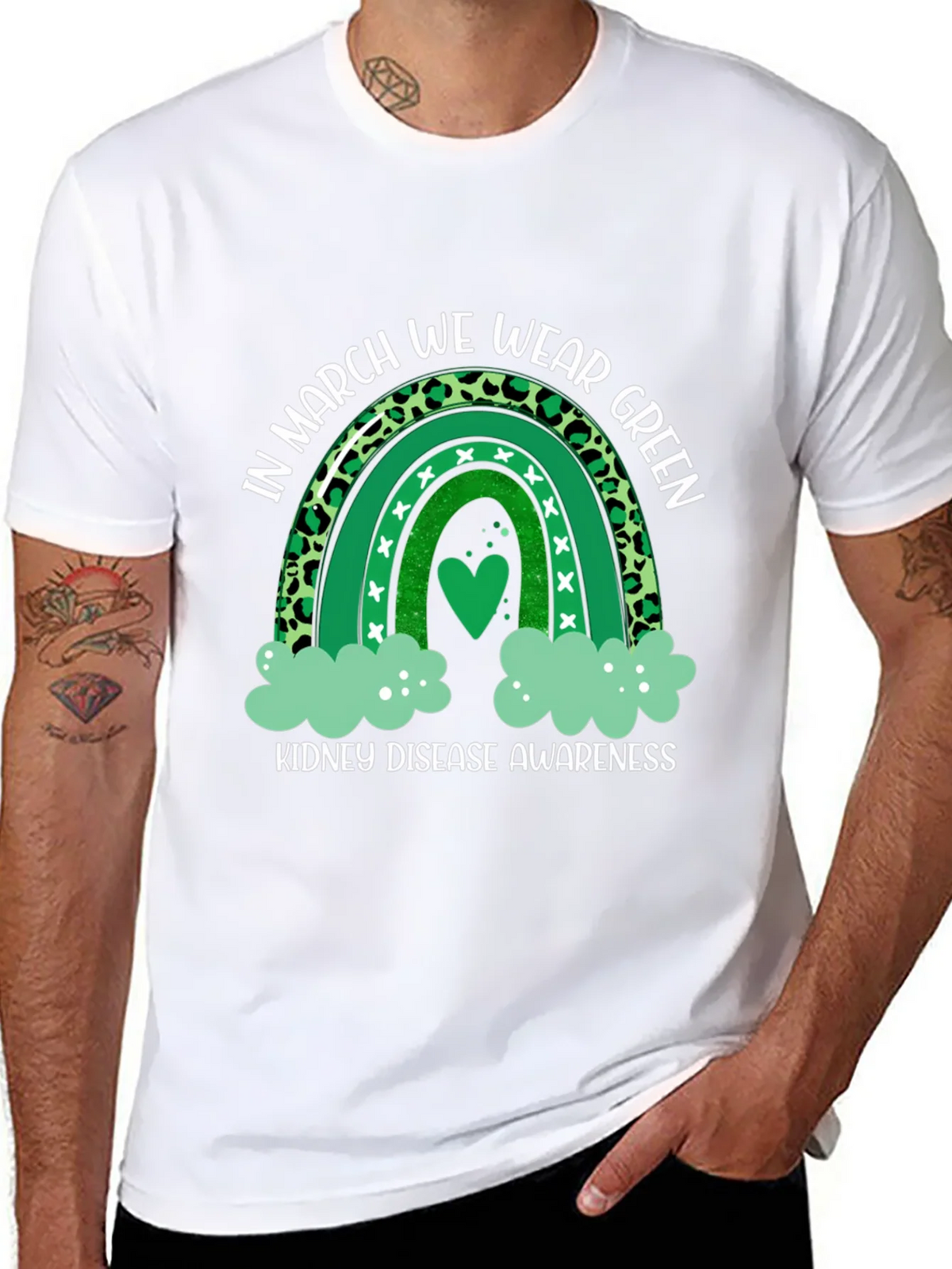Kidney Disease Awareness Green Rainbow T-Shirt product image 7
