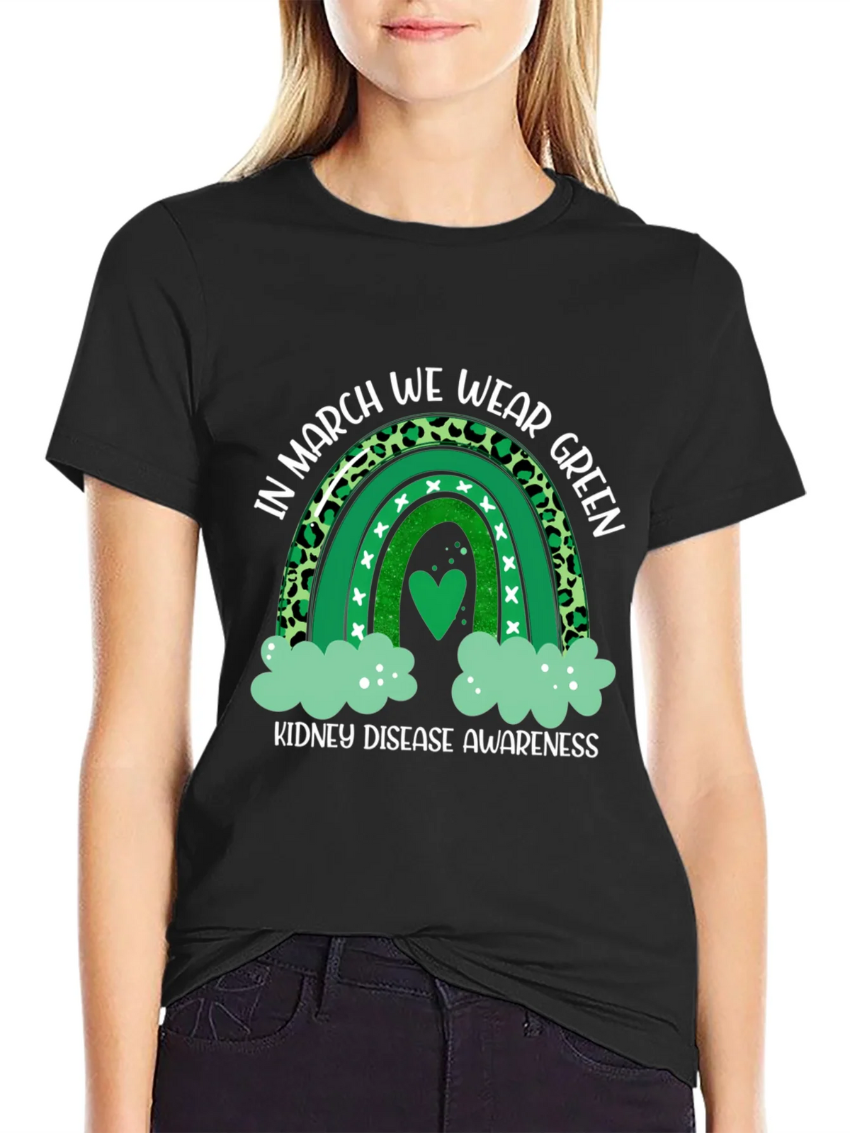 Kidney Disease Awareness Green Rainbow T-Shirt product image 2
