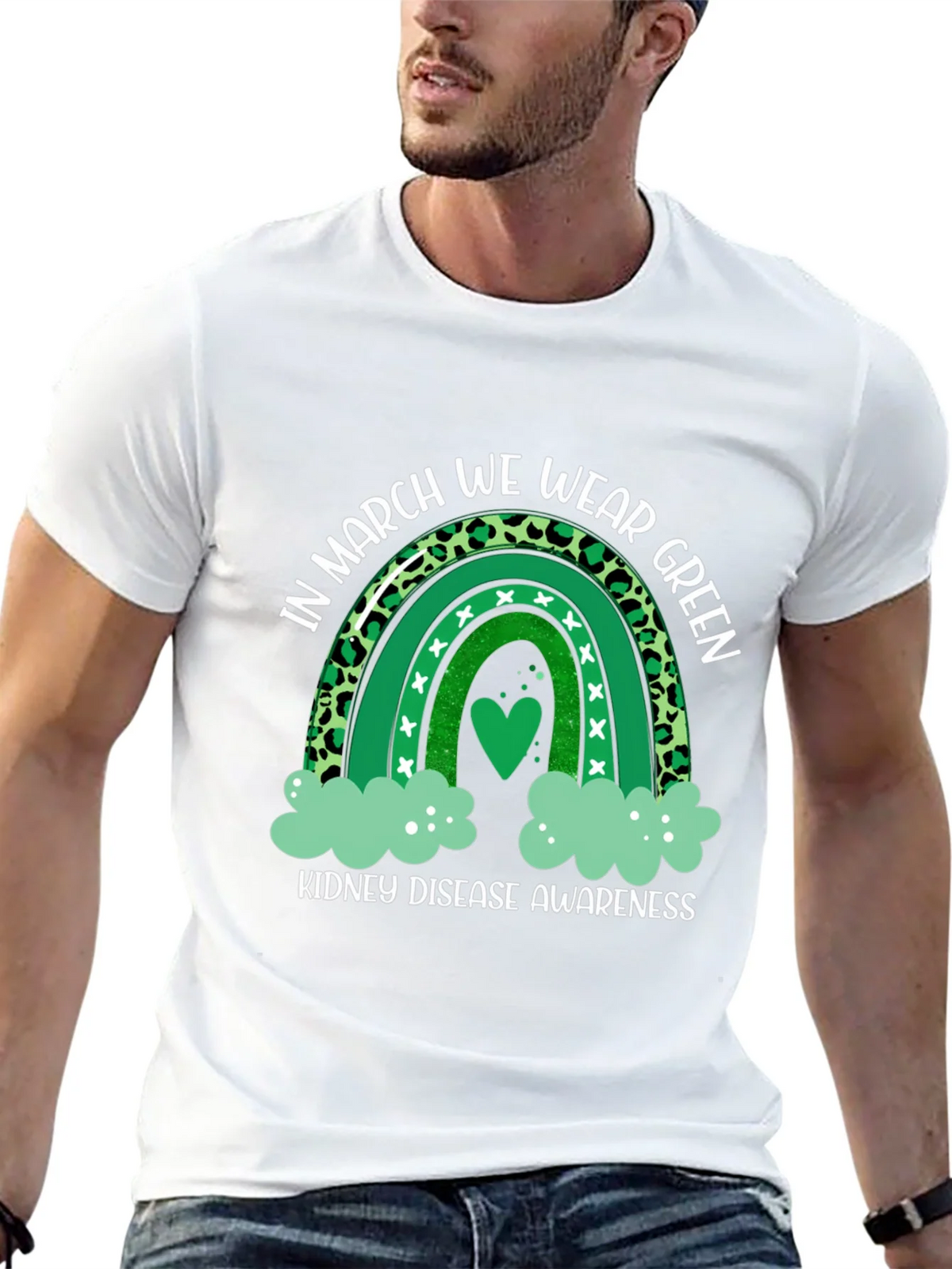 Kidney Disease Awareness Green Rainbow T-Shirt product image 12