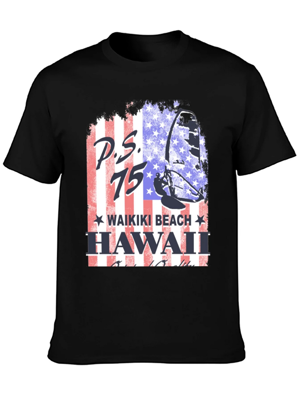 P.S. 75 Waikiki Beach Hawaii Black T-Shirt product image 3