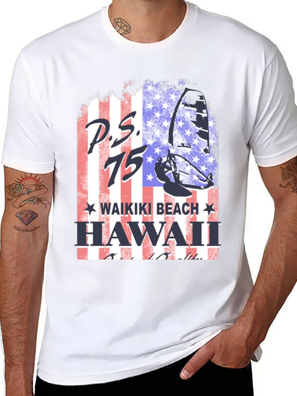 P.S. 75 Waikiki Beach Hawaii Black T-Shirt product image 7