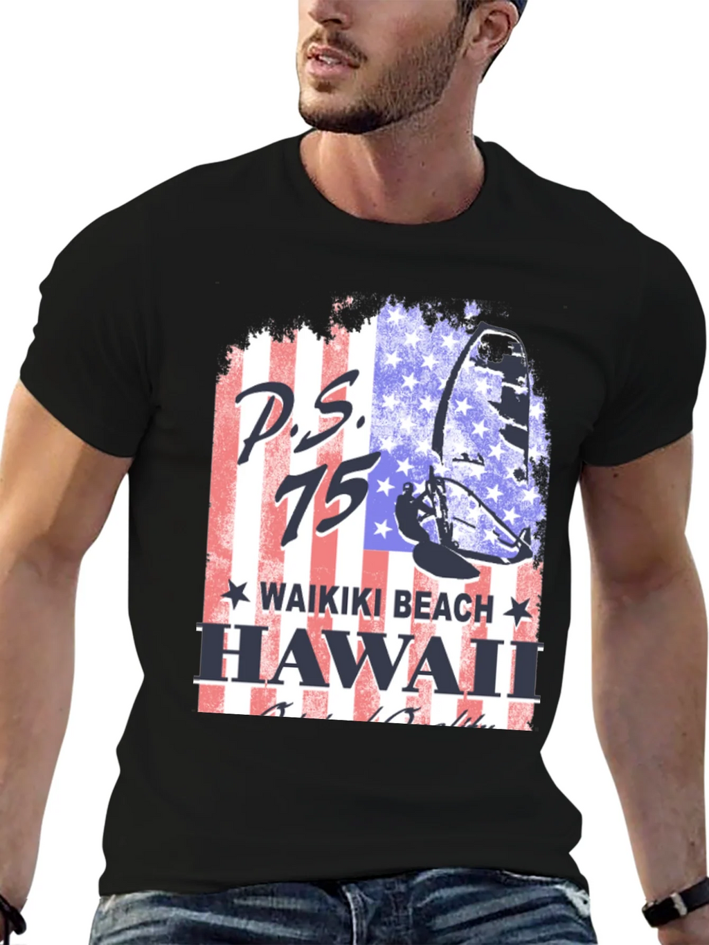 P.S. 75 Waikiki Beach Hawaii Black T-Shirt product image 6