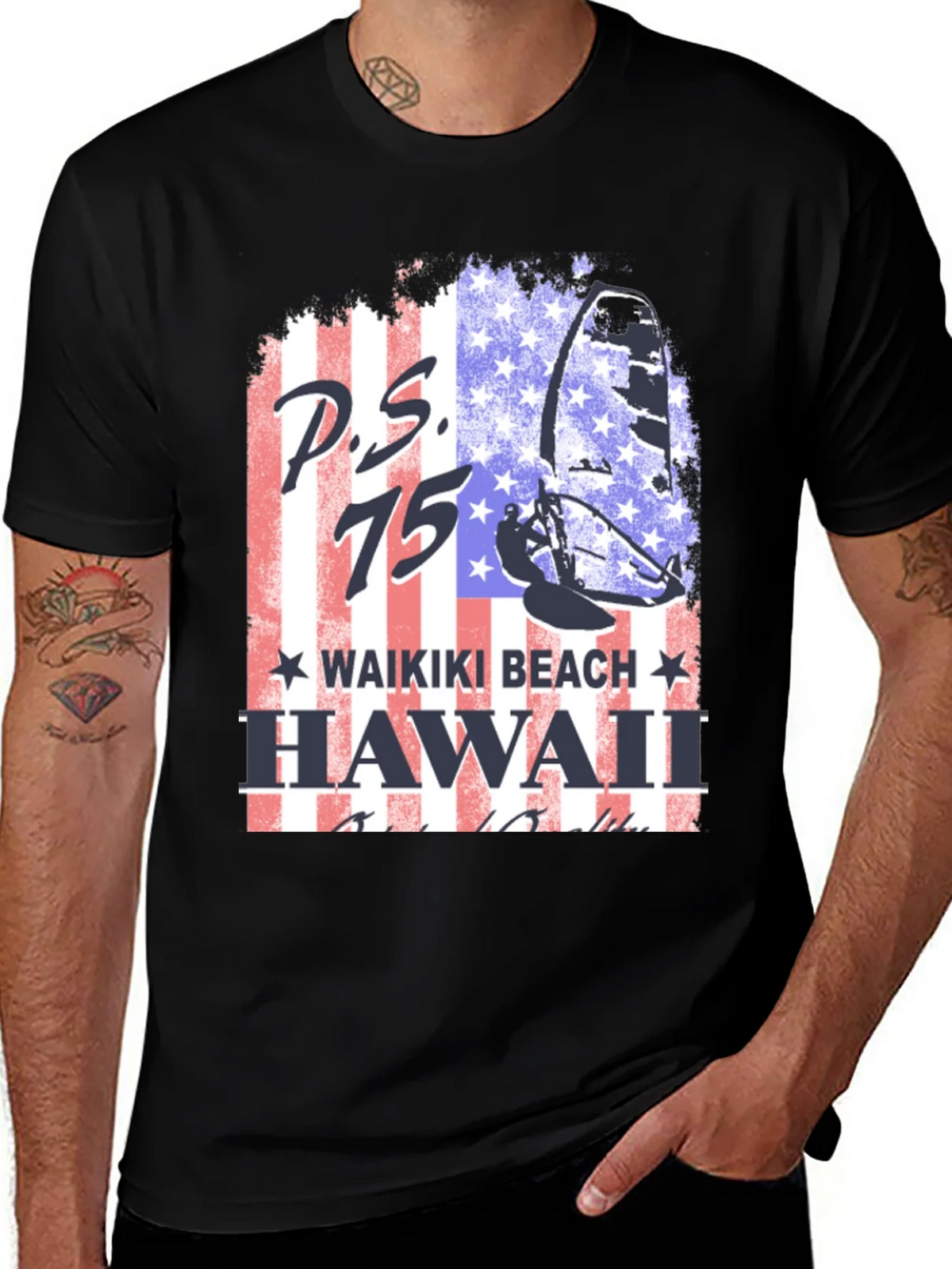 P.S. 75 Waikiki Beach Hawaii Black T-Shirt product image 1