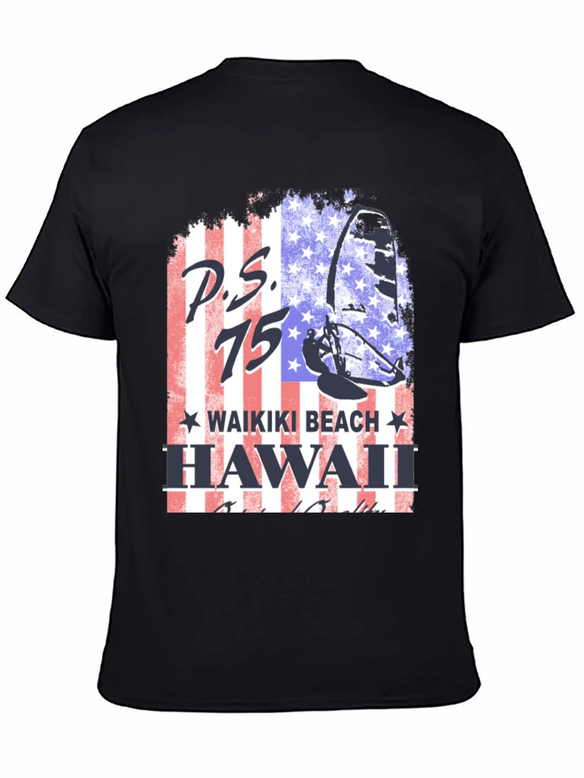P.S. 75 Waikiki Beach Hawaii Black T-Shirt product image 4
