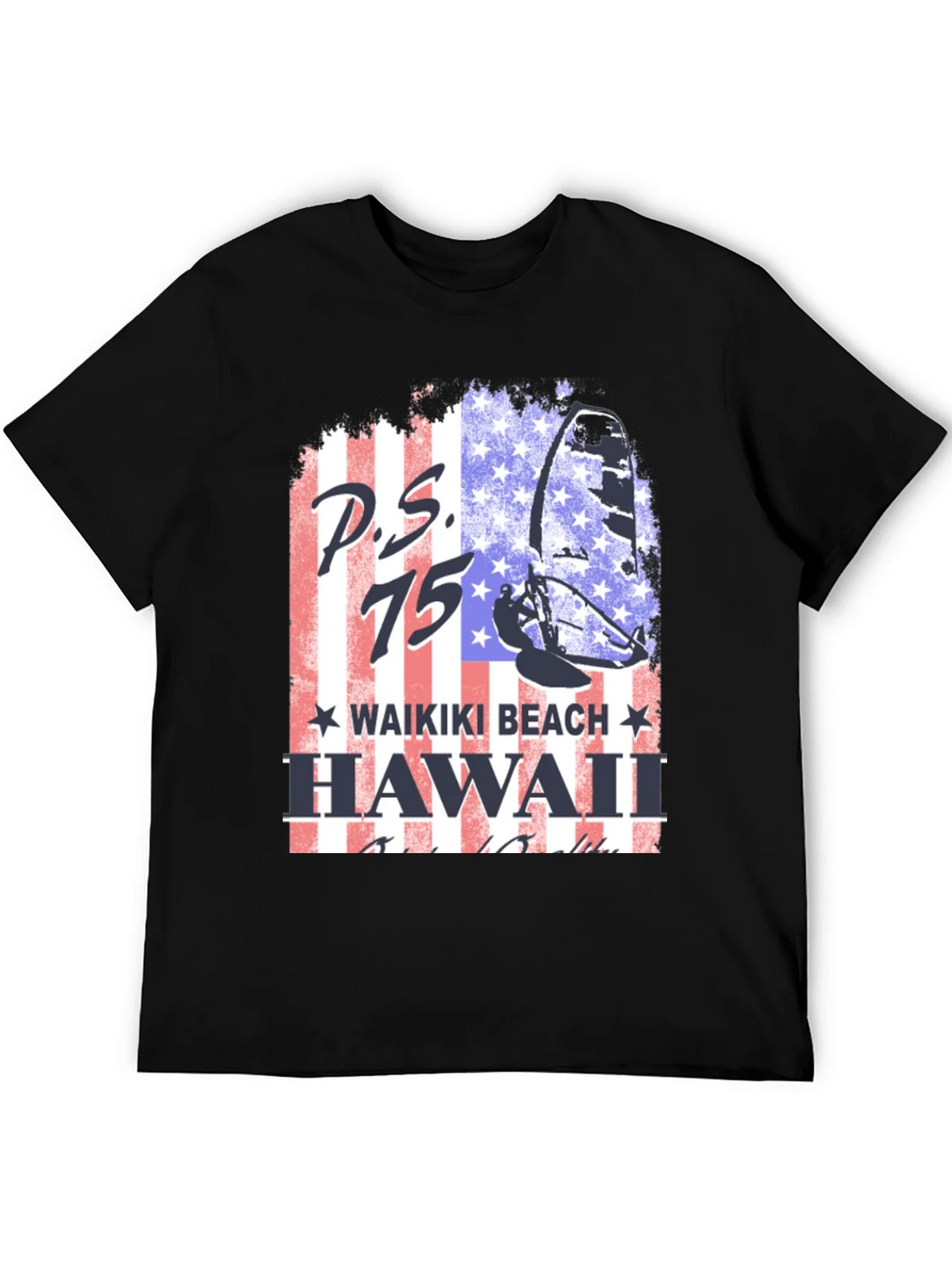 P.S. 75 Waikiki Beach Hawaii Black T-Shirt product image 5