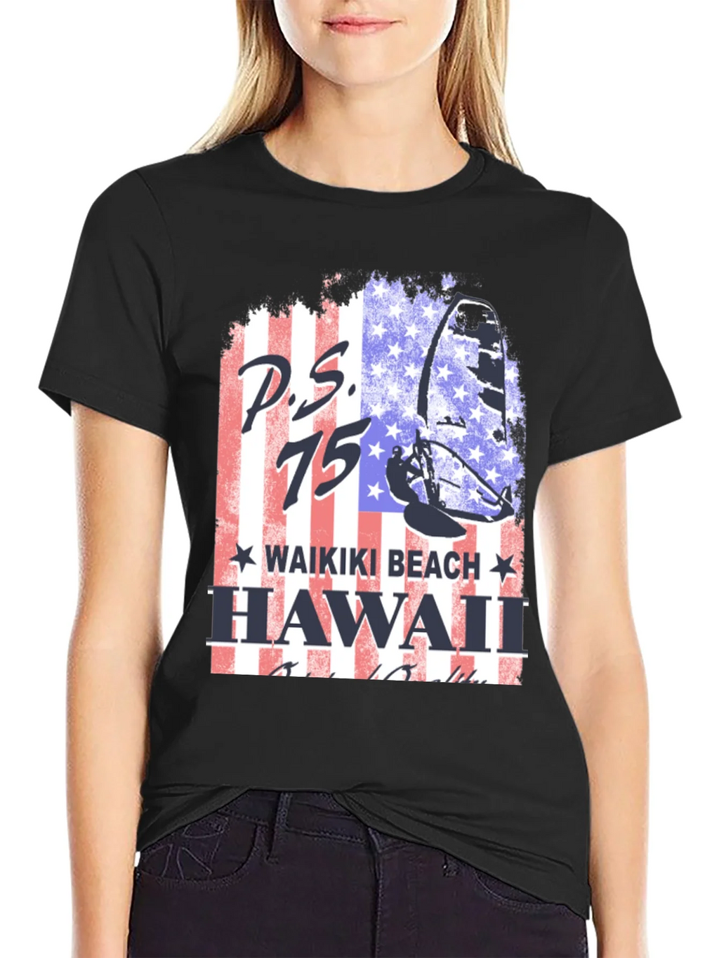 P.S. 75 Waikiki Beach Hawaii Black T-Shirt product image 2