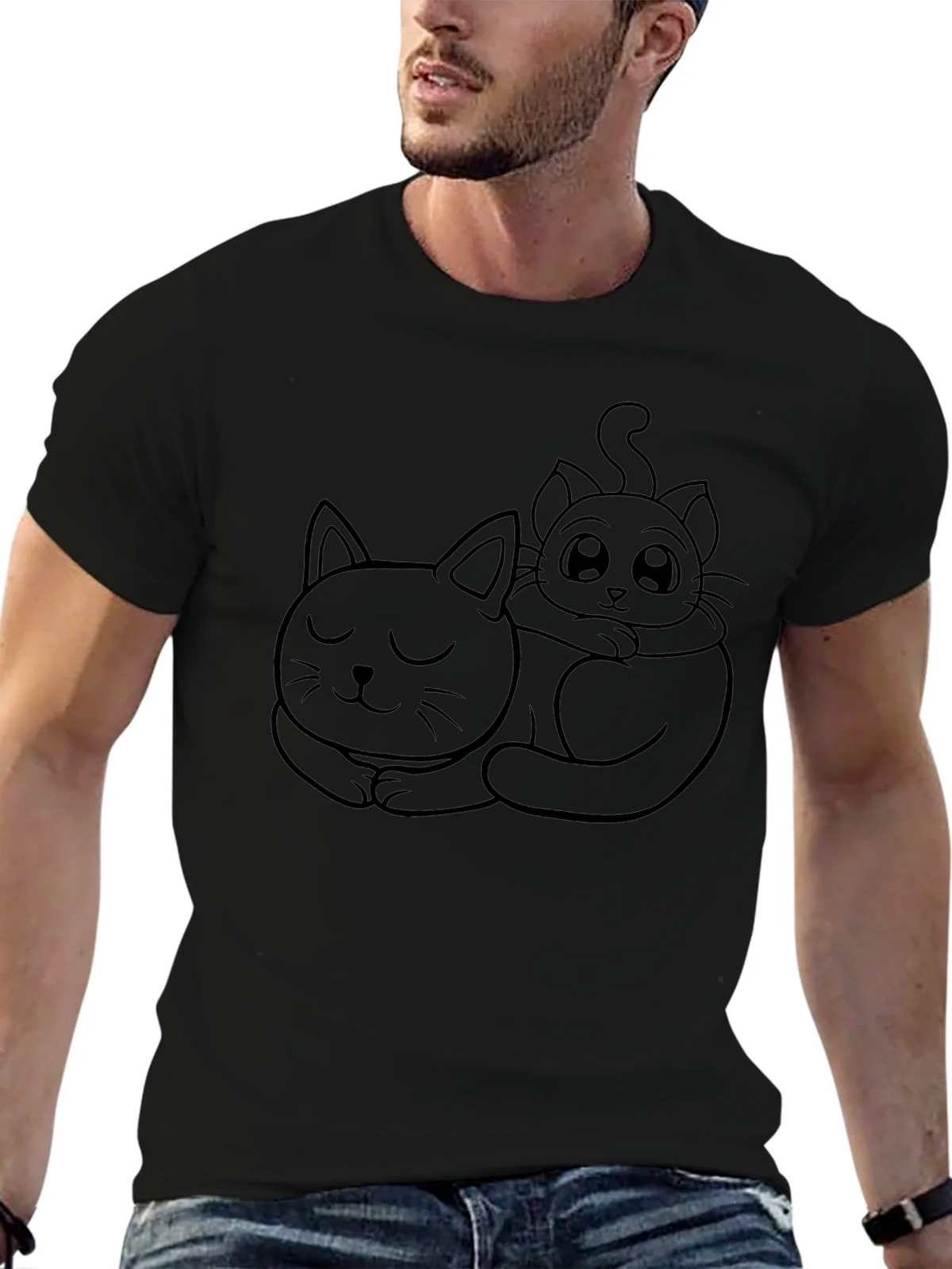 Cute Cats Graphic Tee - Black Casual T-Shirt product image 2