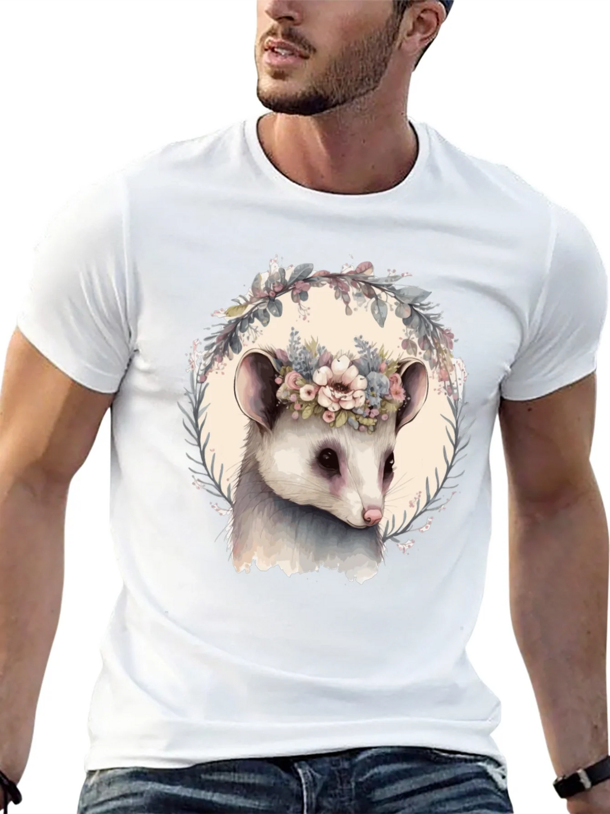 Opossum Floral Wreath T-Shirt - Unique Animal Tee product image 12