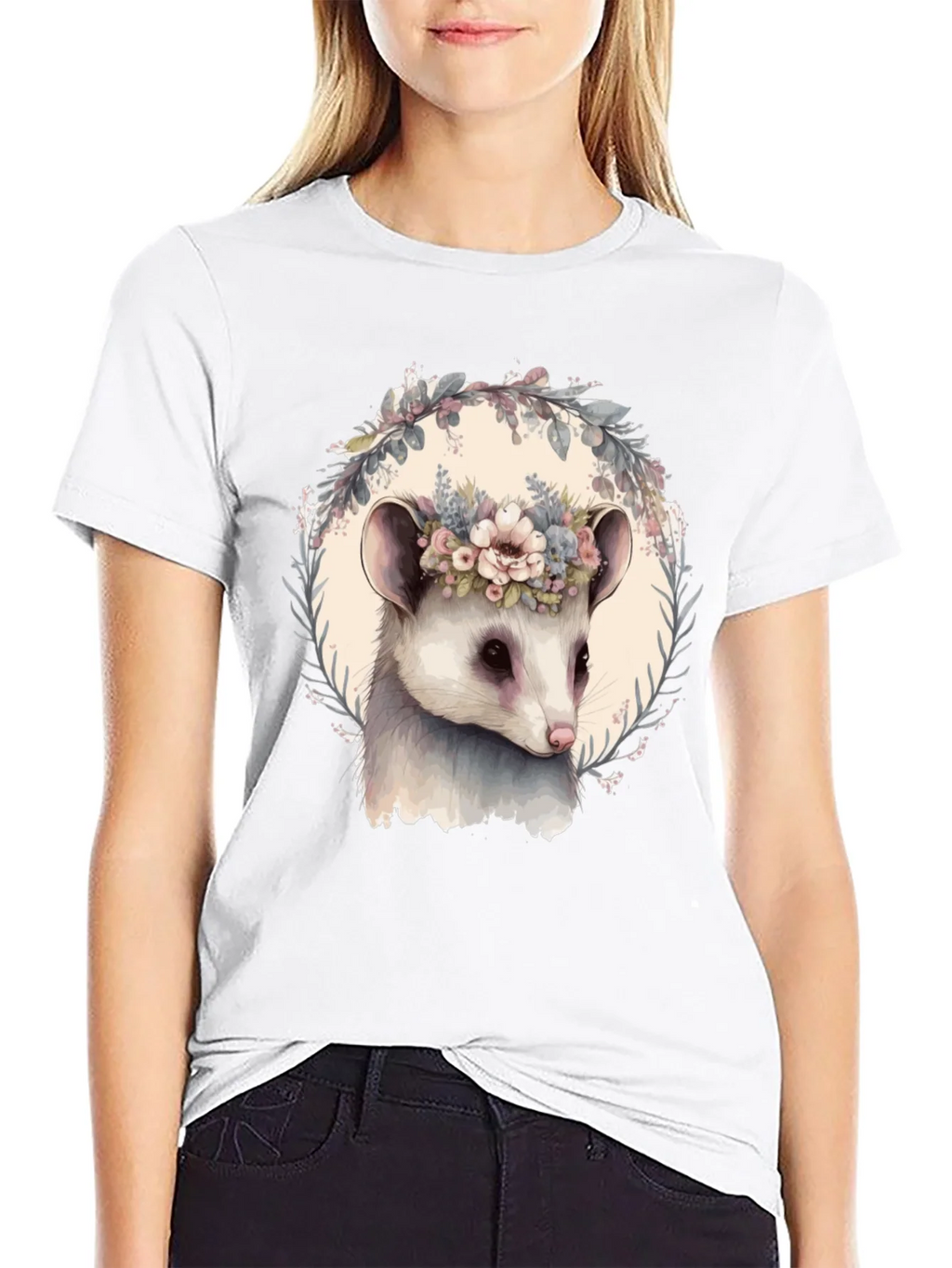 Opossum Floral Wreath T-Shirt - Unique Animal Tee product image 8