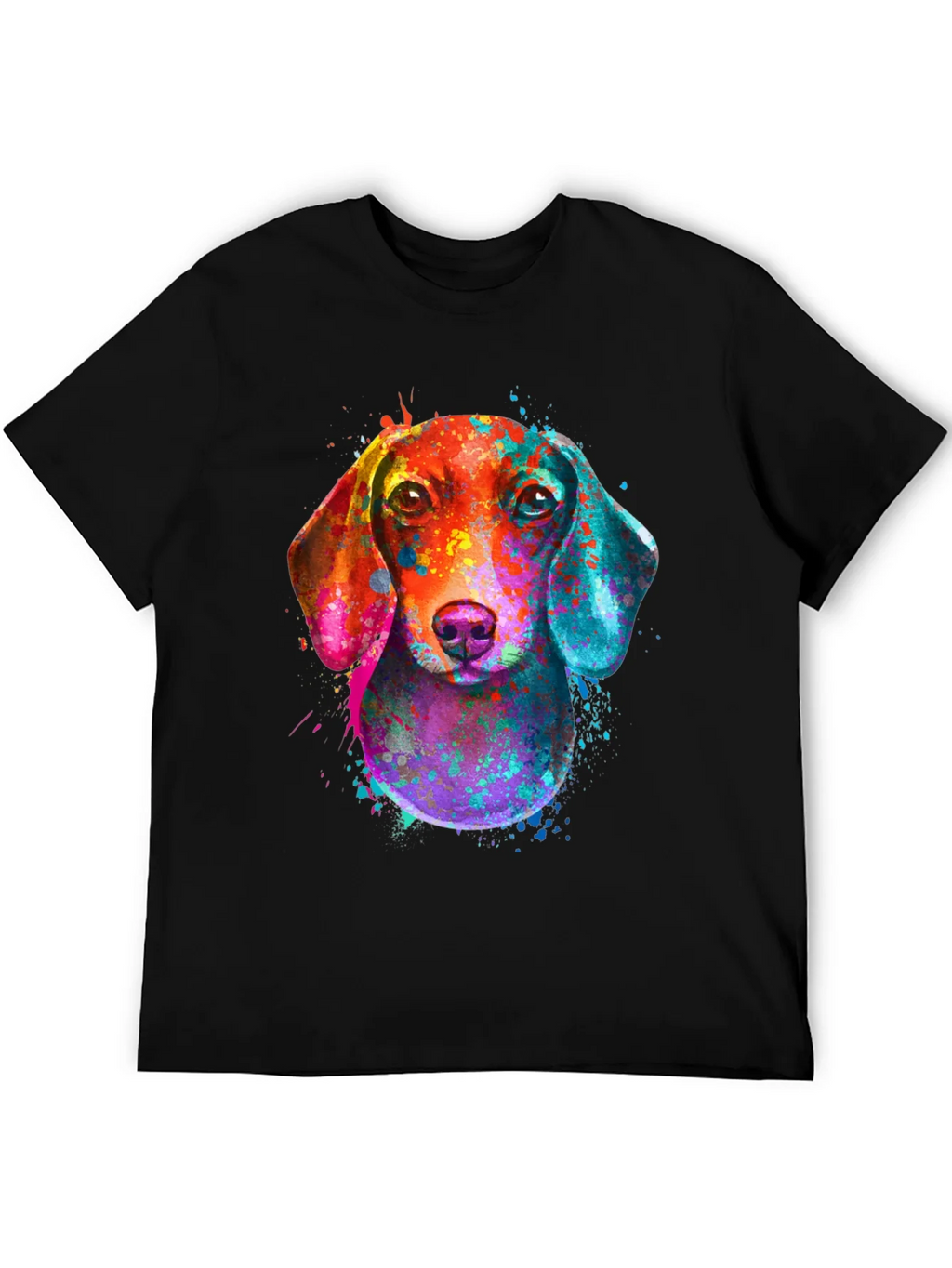 Watercolor Dachshund Print Black T-Shirt product image 2