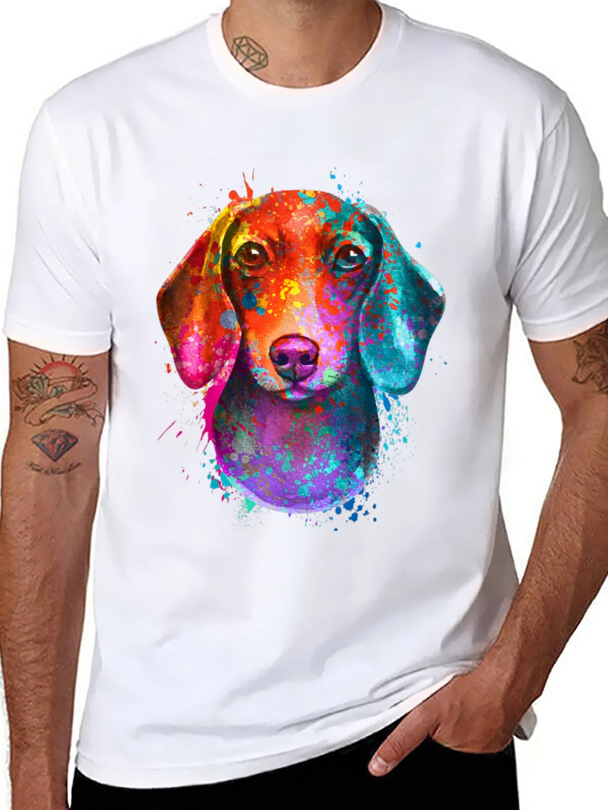 Watercolor Dachshund Print Black T-Shirt product image 4